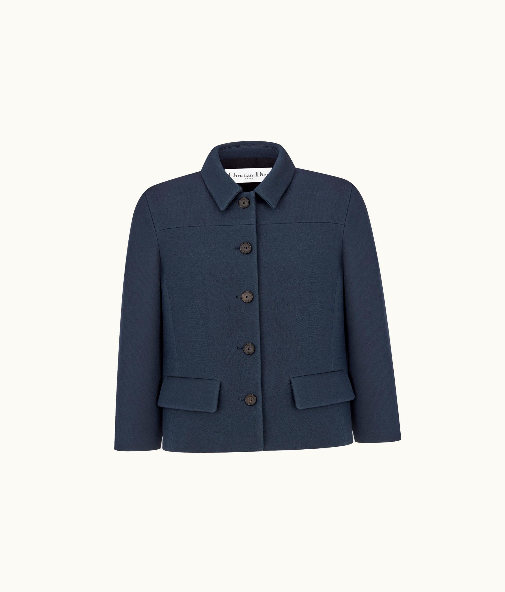 Dior Dior V07 Cropped Jacket With Three-Quarter Sleeves - Navy Blue Wool And Silk