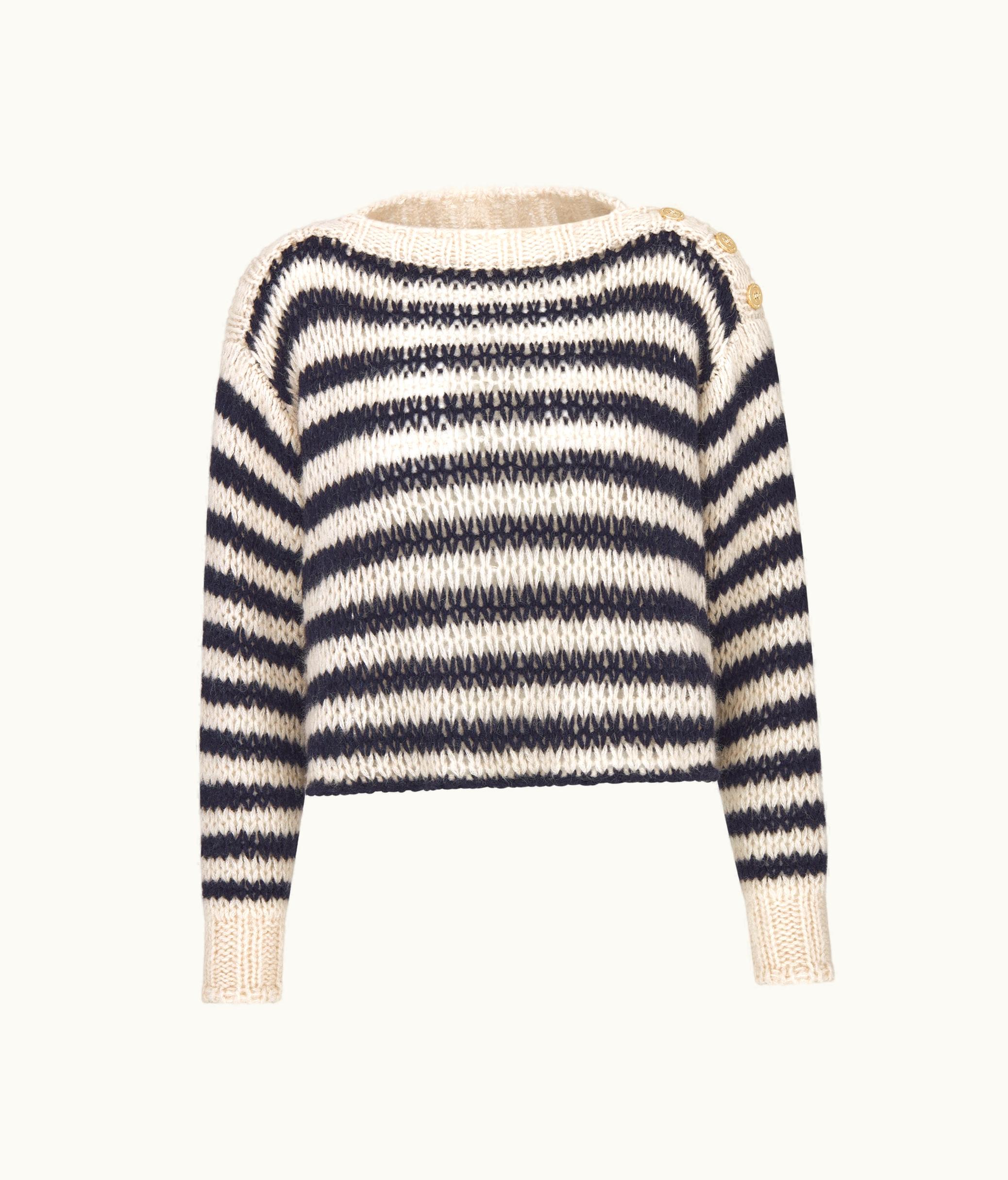 Dior Dior Marinière Sweater - Navy Blue And Ecru Wool, Cashmere And Silk Knit With D-Stripes Motif