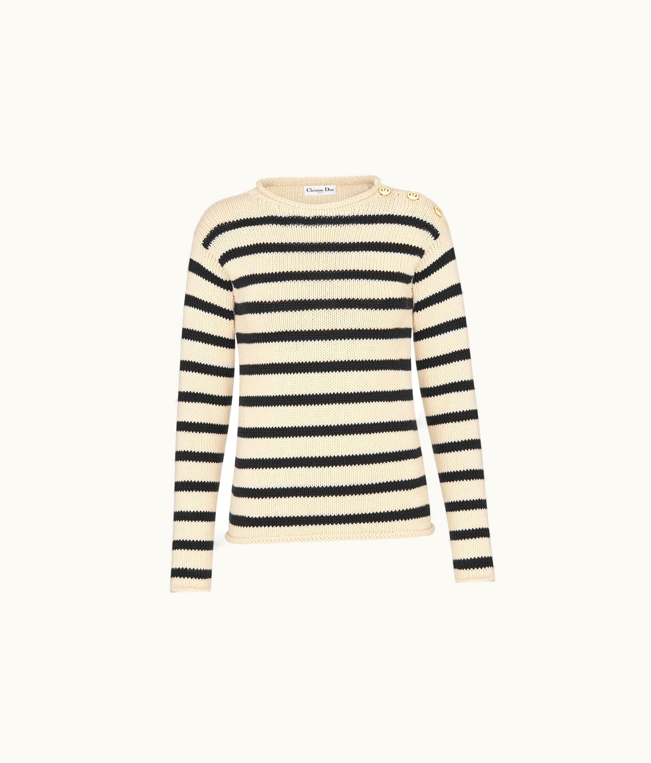 Dior Dior Sweater - Ecru And Black Marinière Cotton Knit And Cashmere