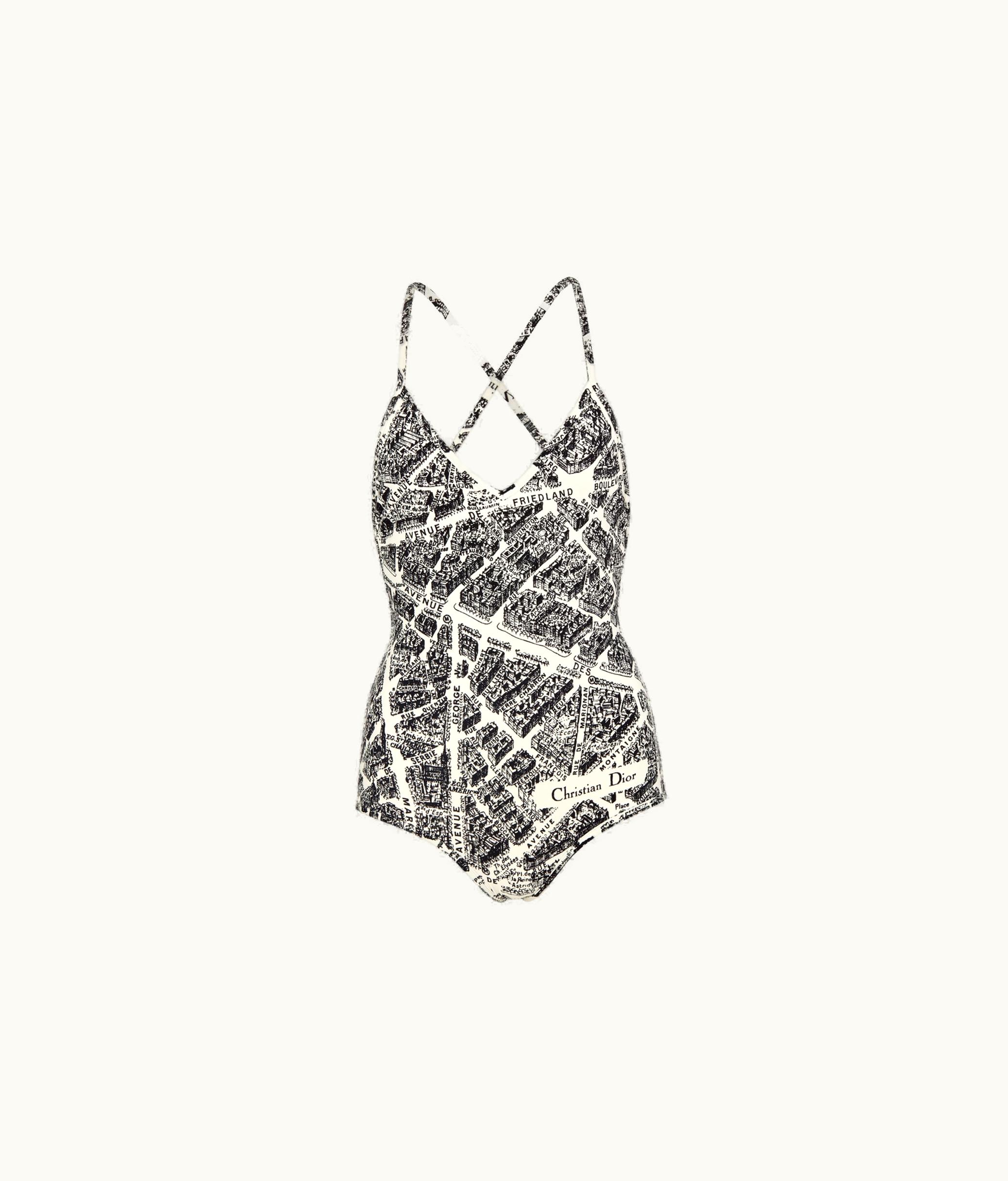 Dior Dior One-Piece Swimsuit - White And Black Technical Fabric With Plan De Paris Motif
