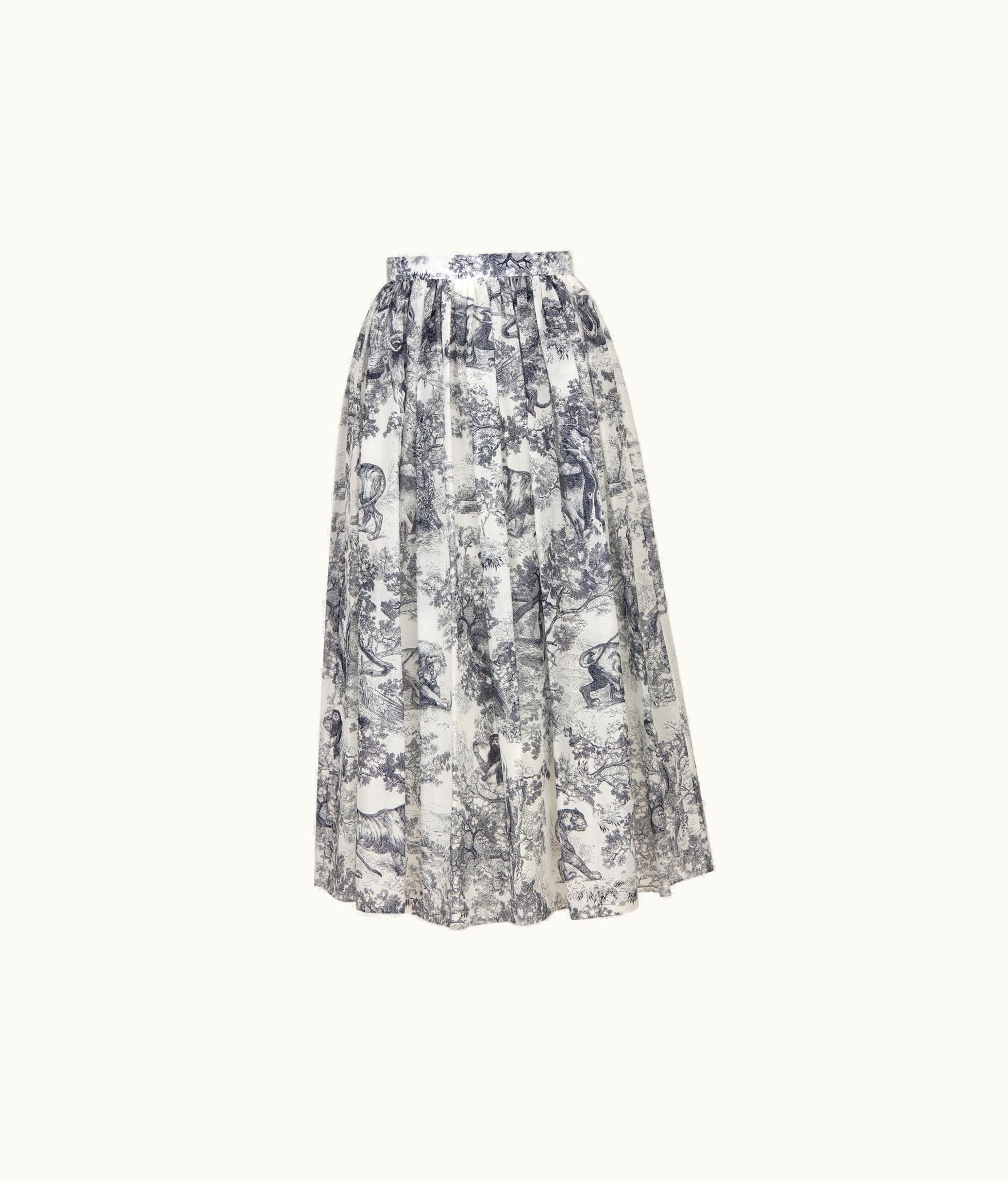 Dior Dior Mid-Length Skirt - White And Navy Blue Toile De Jouy Cotton Muslin