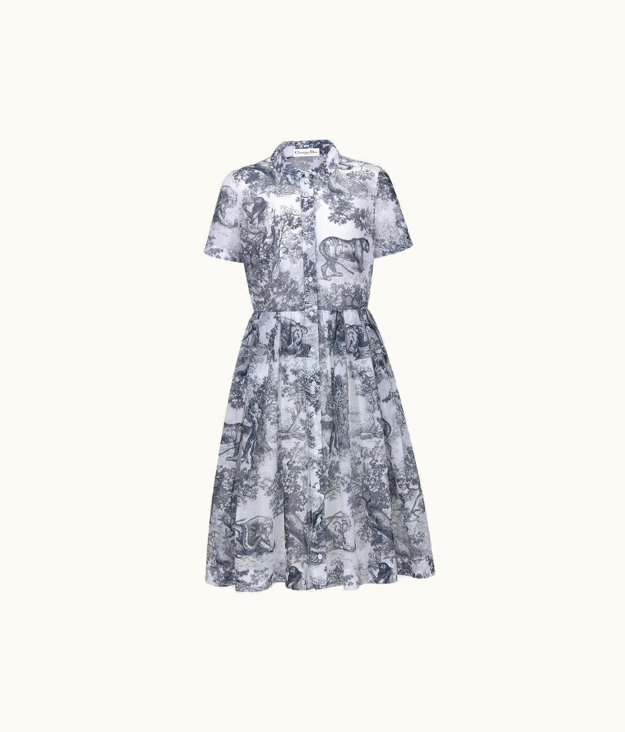 Dior Dior Mid-Length Shirt Dress - White And Navy Blue Toile De Jouy Cotton Voile