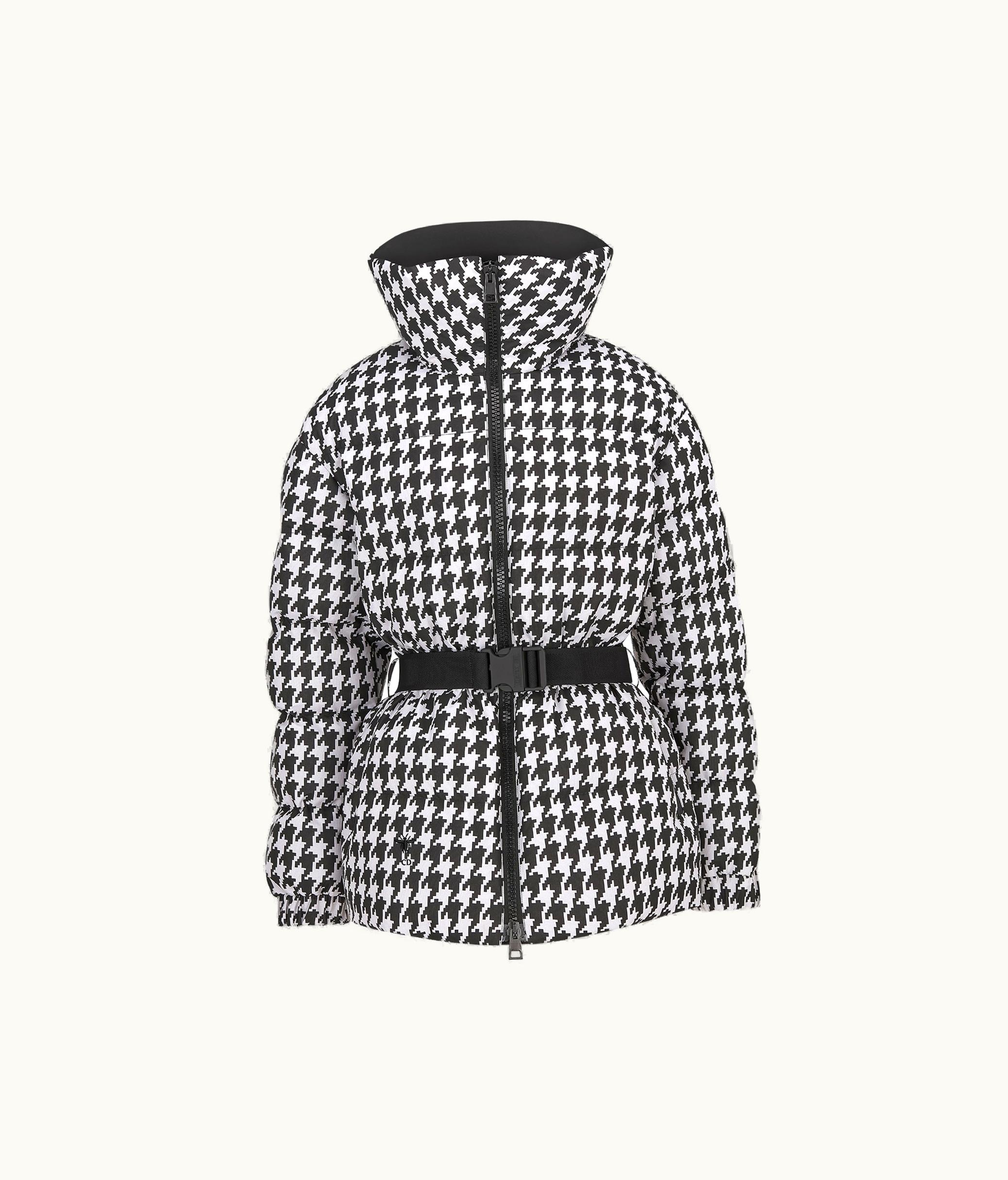 Dior Dioralps Puffer Jacket With Belt - Black And White Houndstooth Quilted Technical Taffeta