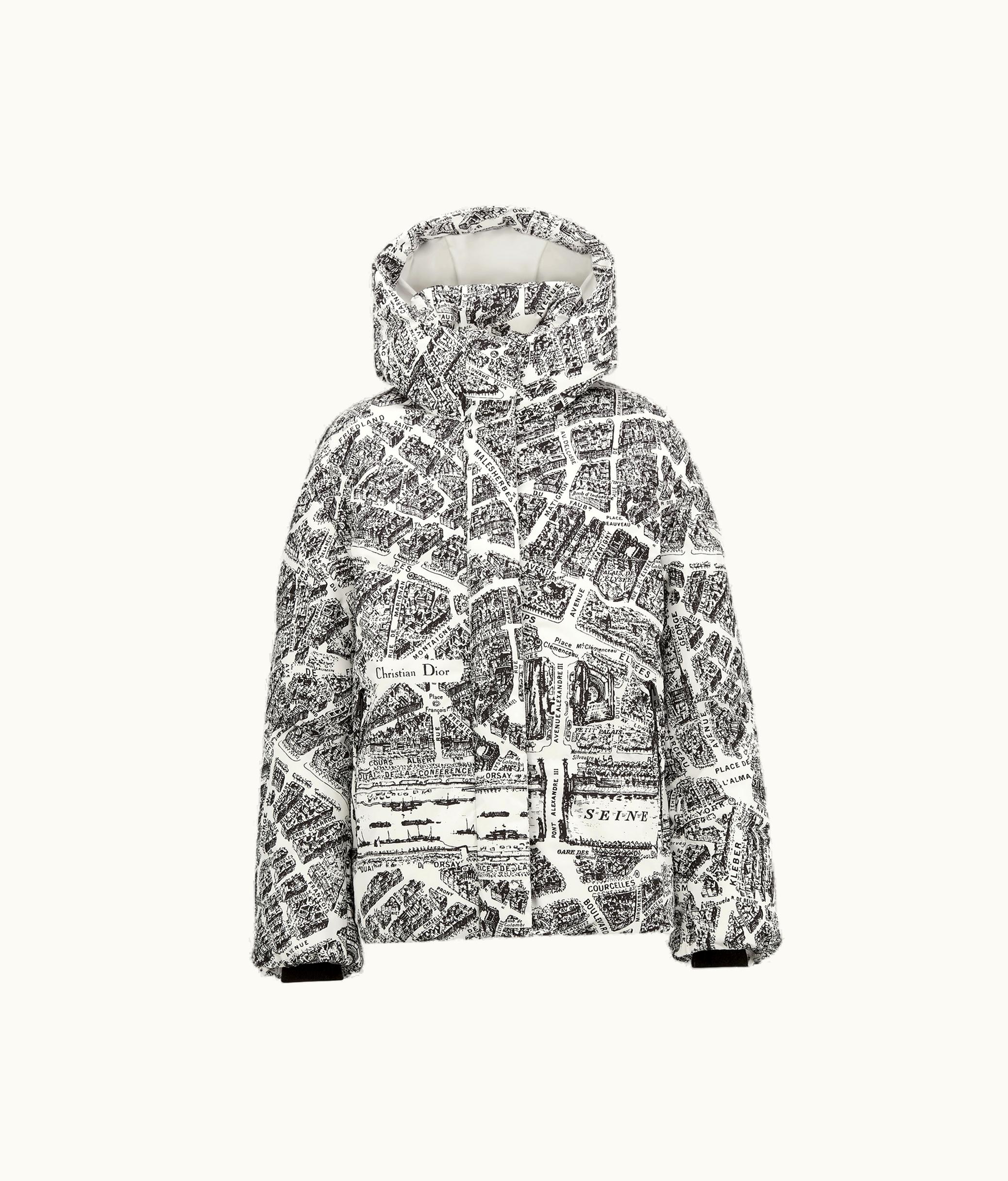 Dior Dioralps Hooded Puffer Jacket - White And Black Quilted Technical Taffeta With Plan De Paris Motif