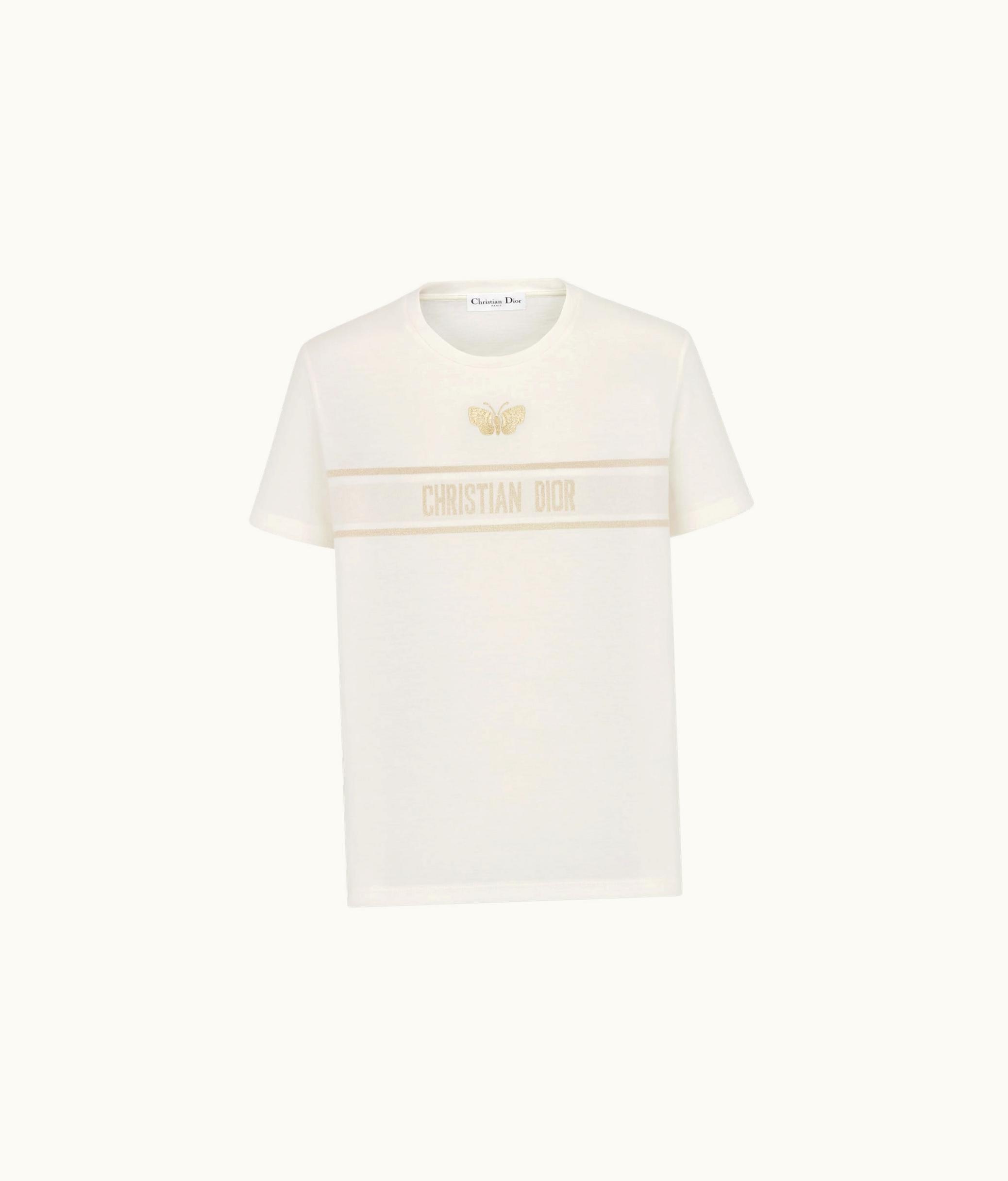 Dior Dior Embroidered T-Shirt - White Cotton Jersey With Gold-Tone Signature
