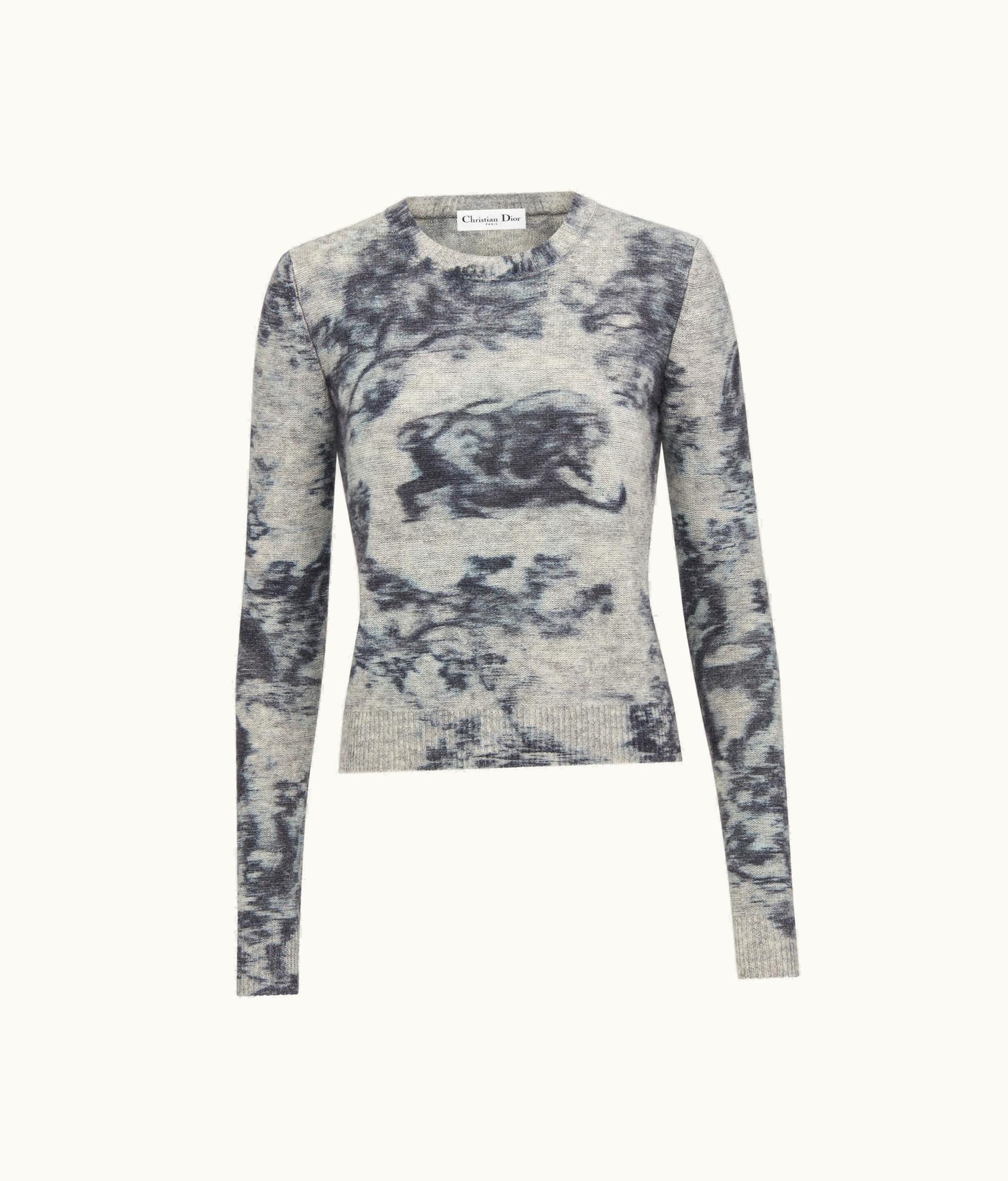 Dior Dior Sweater - Ecru And Blue Technical Cashmere, Mohair And Wool Knit With The Toile De Jouy Sauvage Chiné Motif