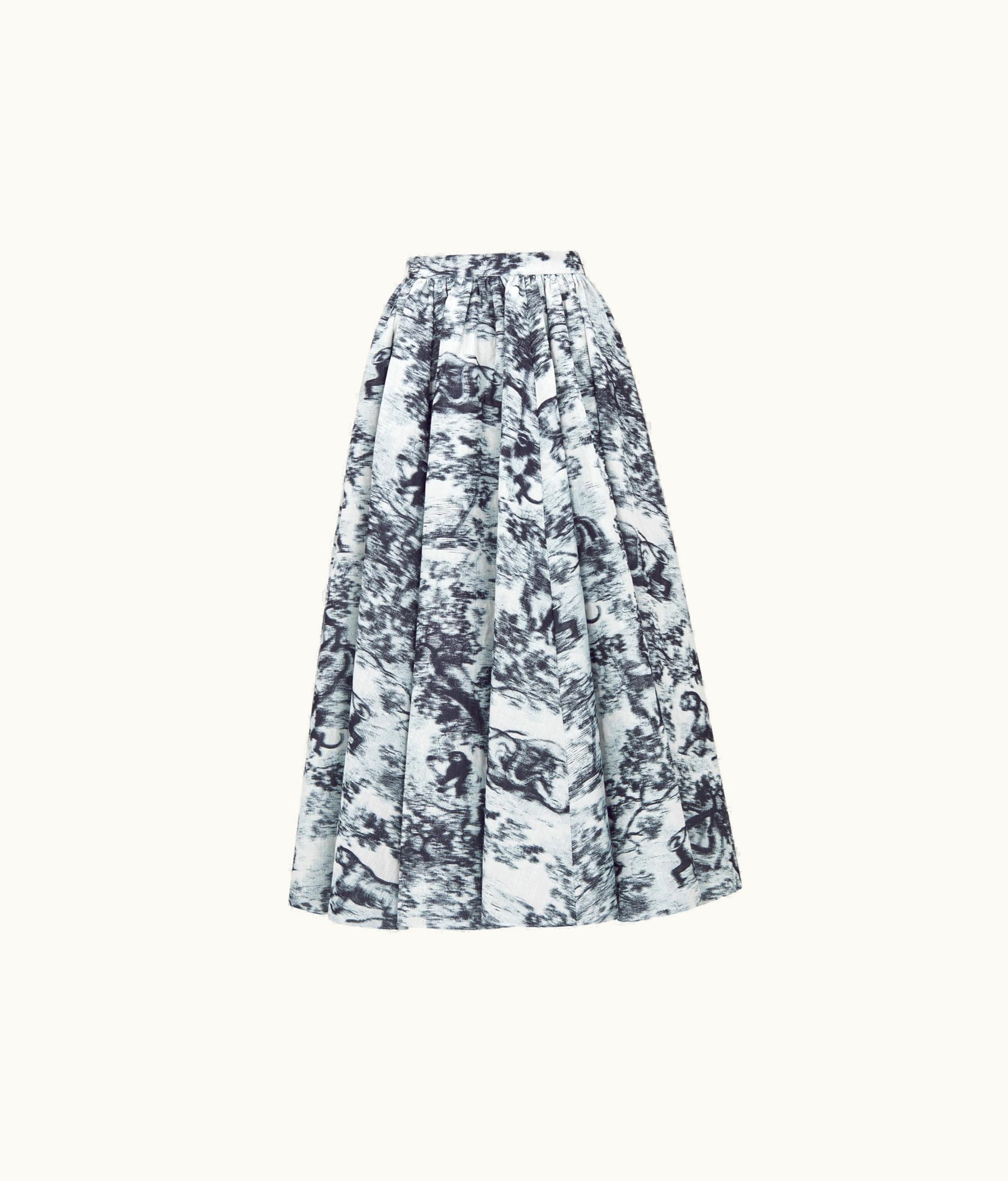 Dior Dior Flared Mid-Length Skirt - Ecru And Blue Toile De Jouy Sauvage Chiné Cotton Jacquard