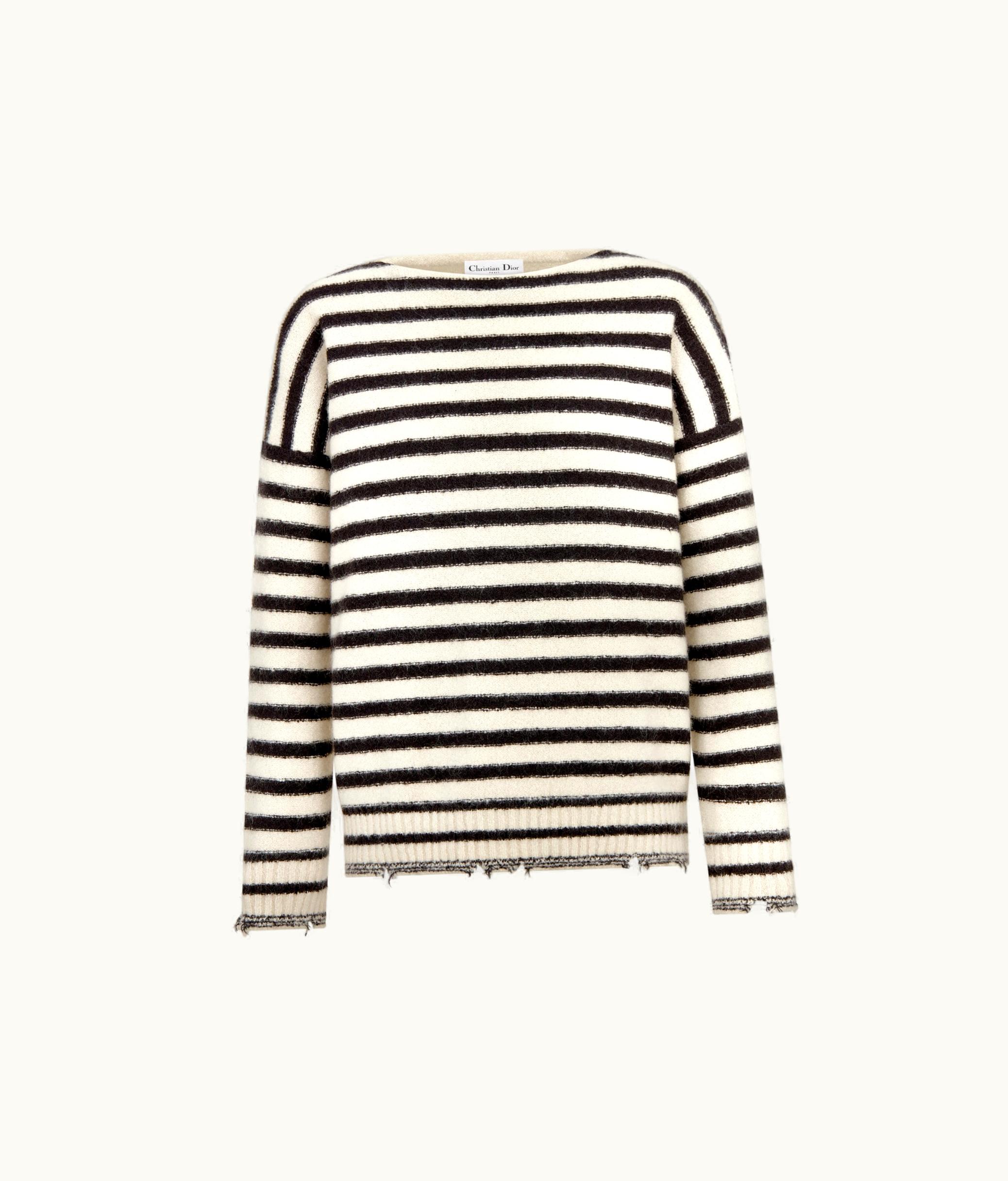 Dior Dior Marinière Sweater - White And Black Cashmere, Silk And Mohair Knit With Butterfly Motif