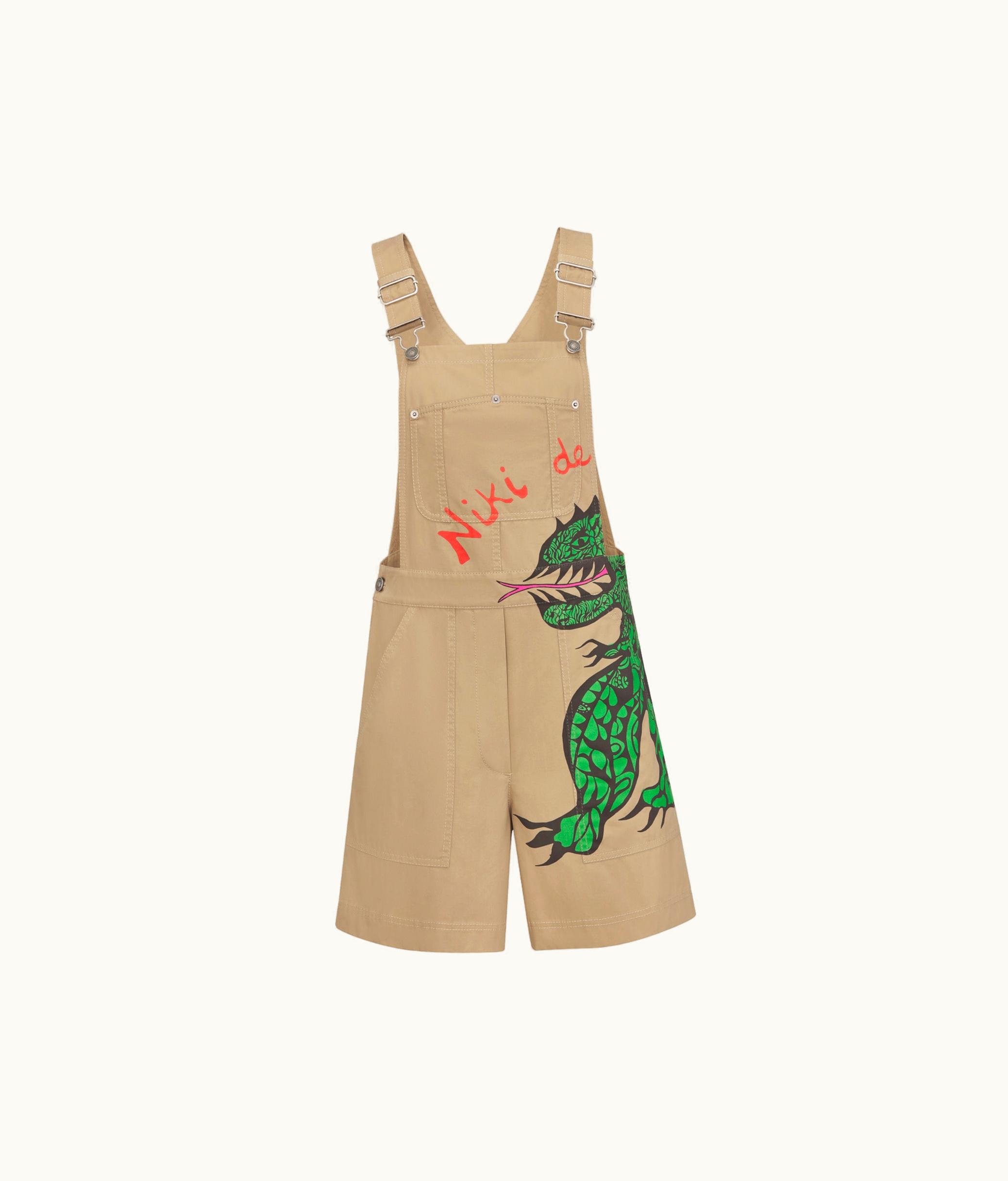 Dior Dior Short Overalls - Beige Cotton Gabardine With Green Dragon Motif