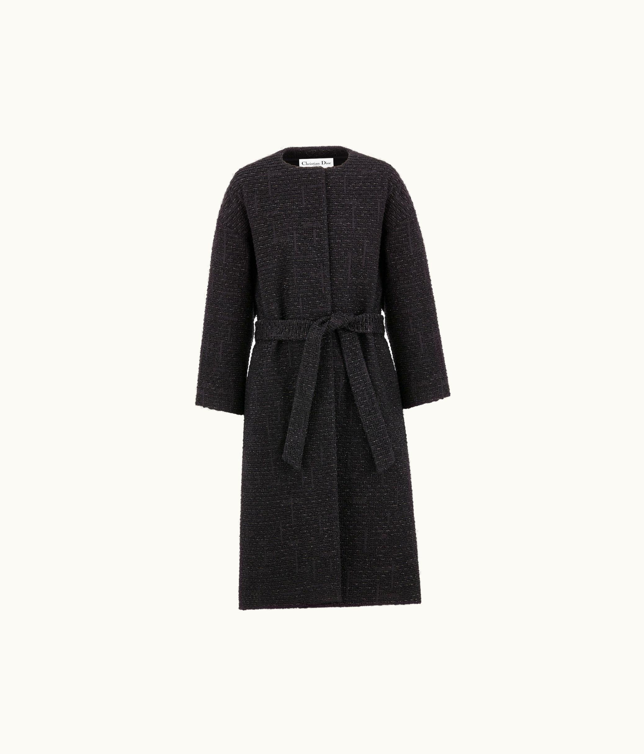 Dior Dior Coat With Belt - Metallic Black Technical Wool Tweed