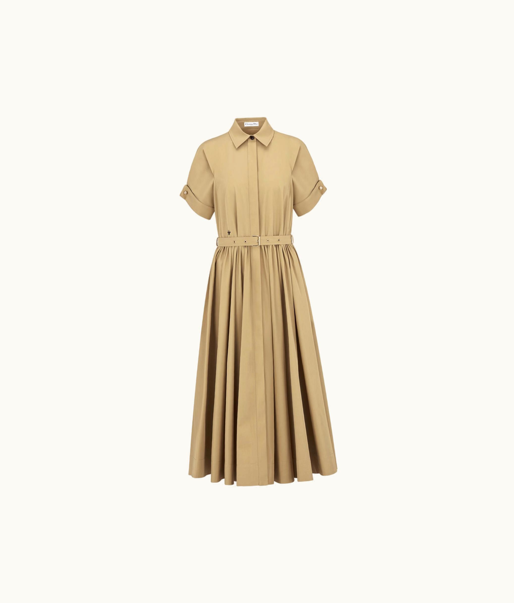 Dior Dior Belted Mid-Length Dress - Beige Cotton Gabardine