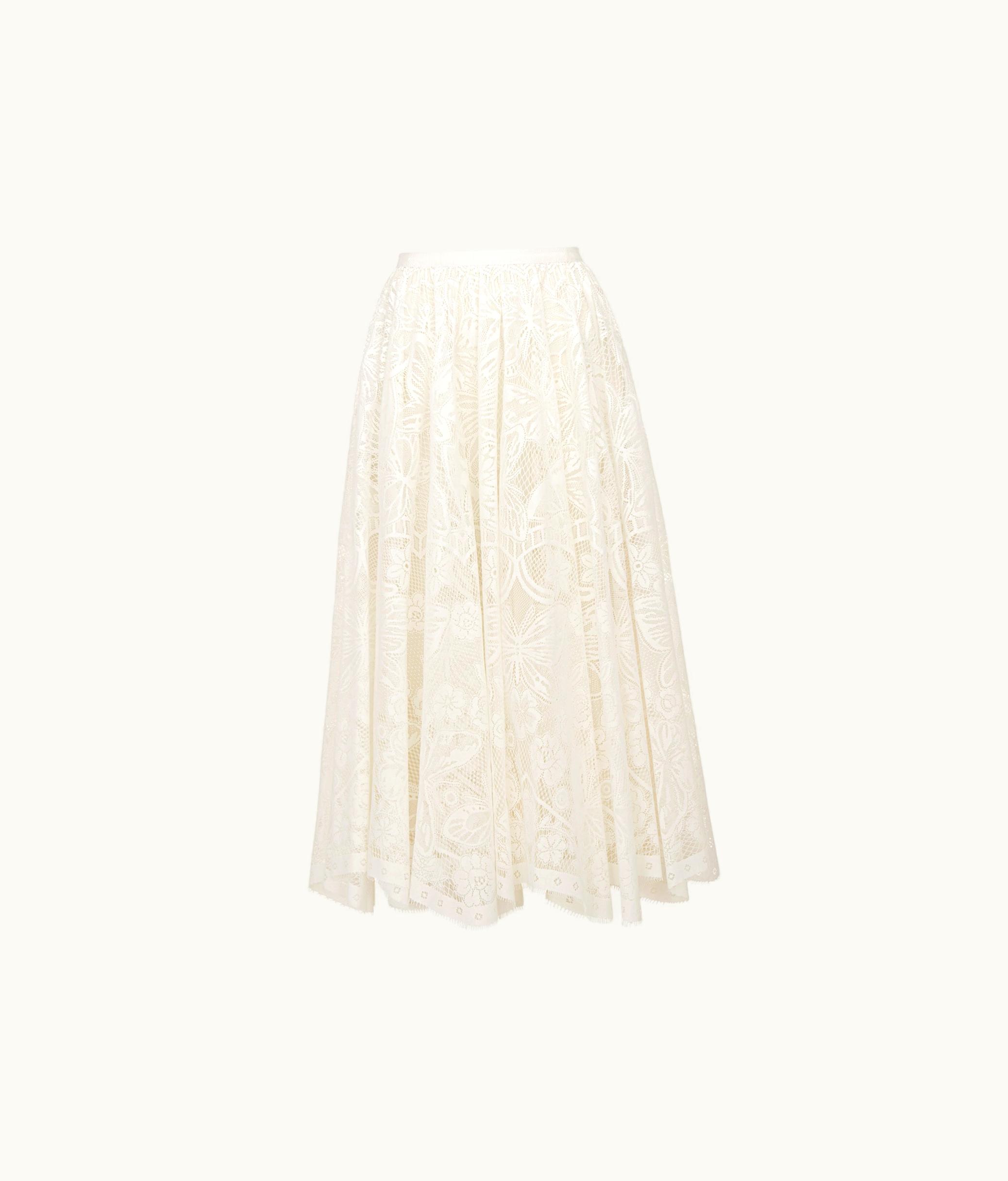 Dior Dior Flared Mid-Length Skirt - Ecru Technical Cotton Lace With Allover Butterfly Motif