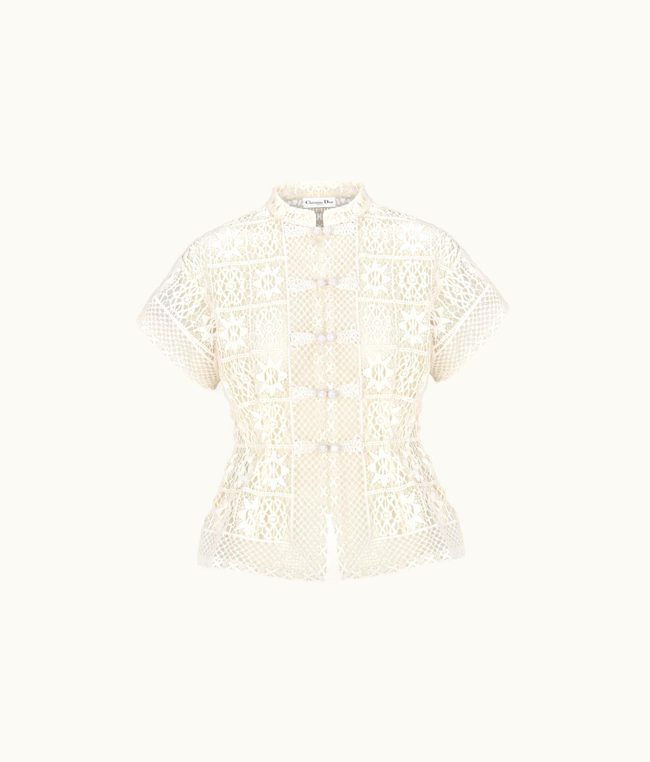 Dior Dior Fitted Short-Sleeved Jacket - Ecru Technical Cotton Lace With Stars Motif