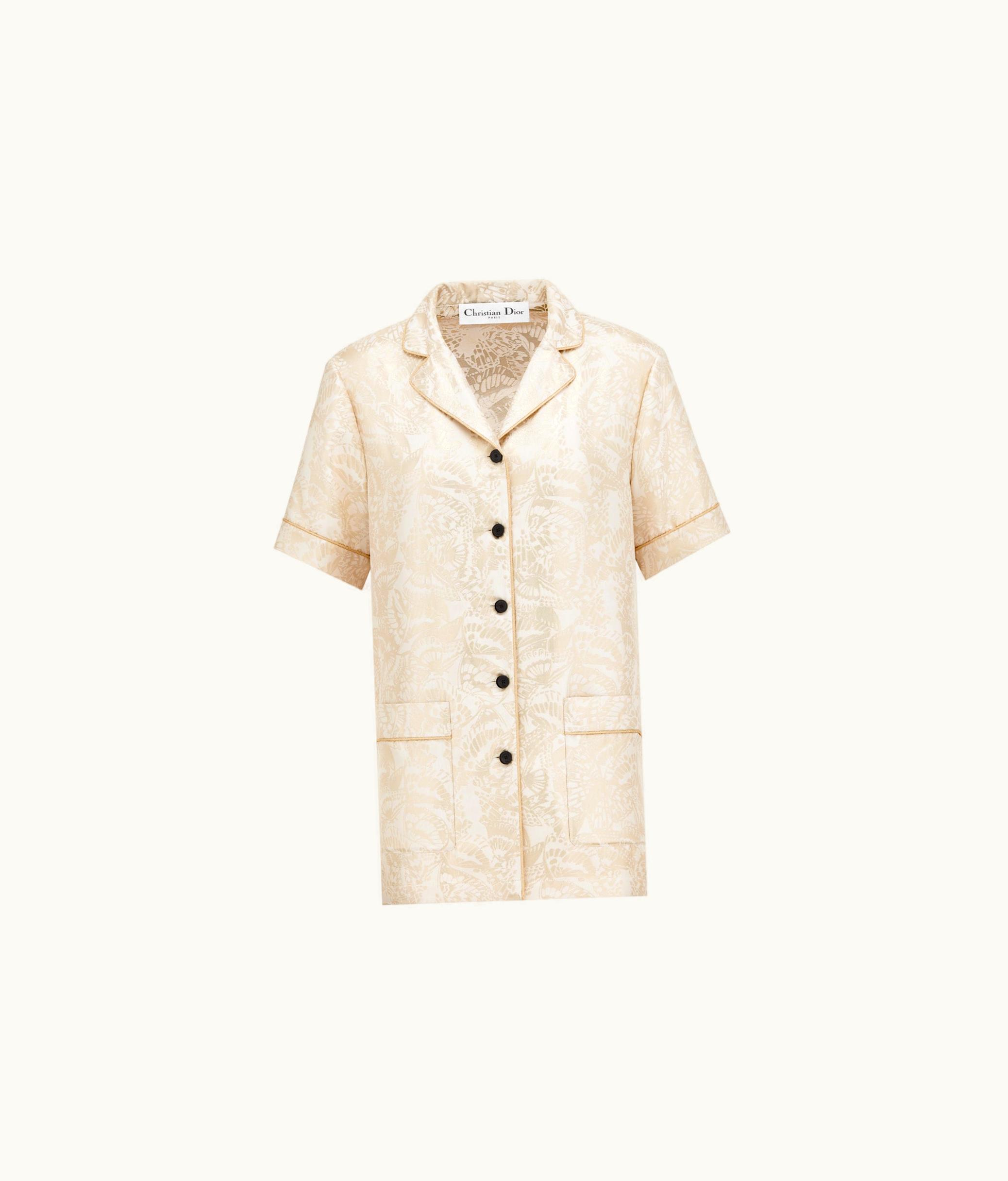 Dior Dior Short-Sleeved Shirt - White Silk Twill With Gold-Tone Allover Butterfly Motif