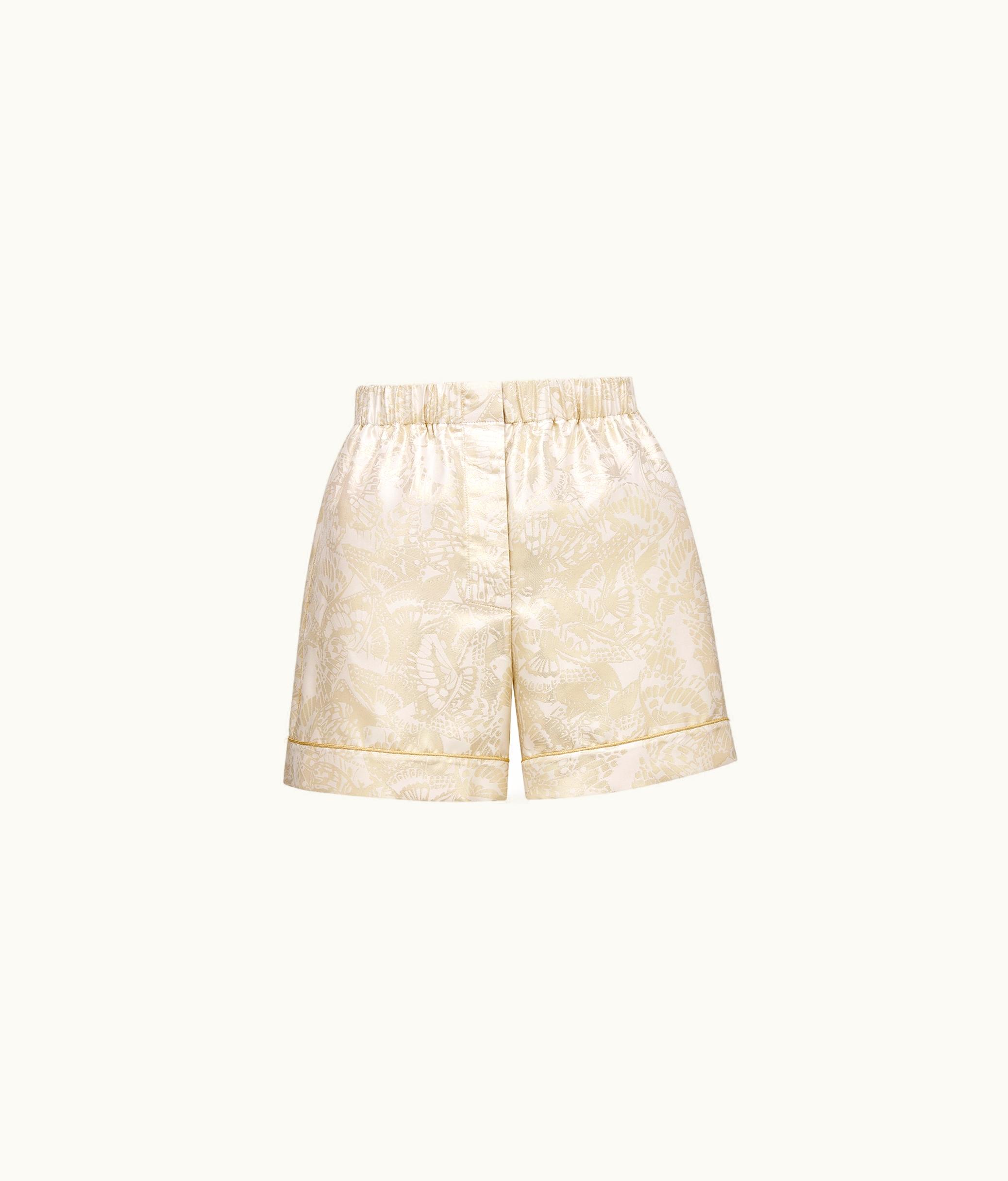 Dior Dior Shorts - White Silk Twill With Gold-Tone Allover Butterfly Motif