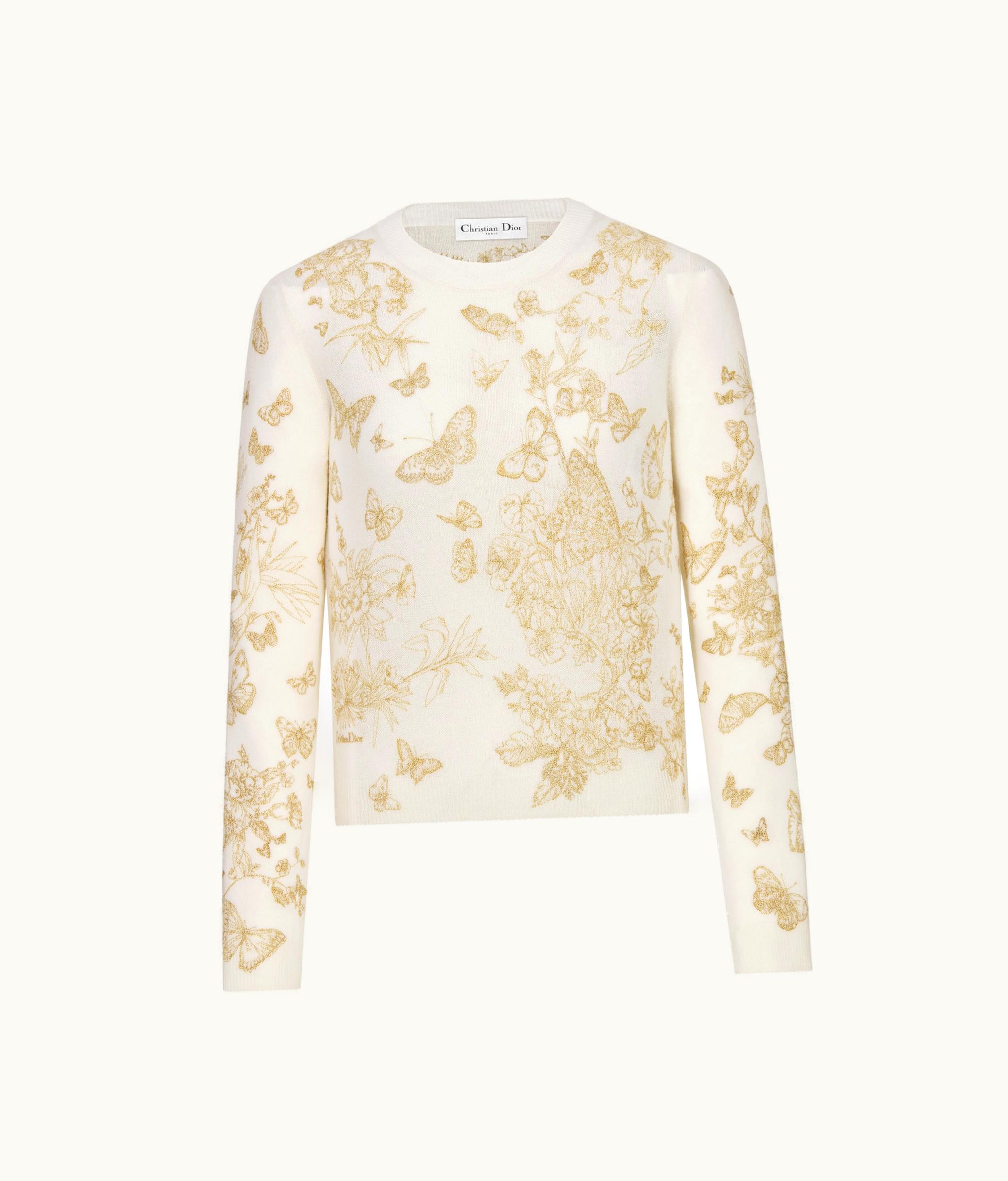 Dior Dior Embroidered Sweater - White Wool And Cashmere Knit With Gold-Tone Butterflies Motif