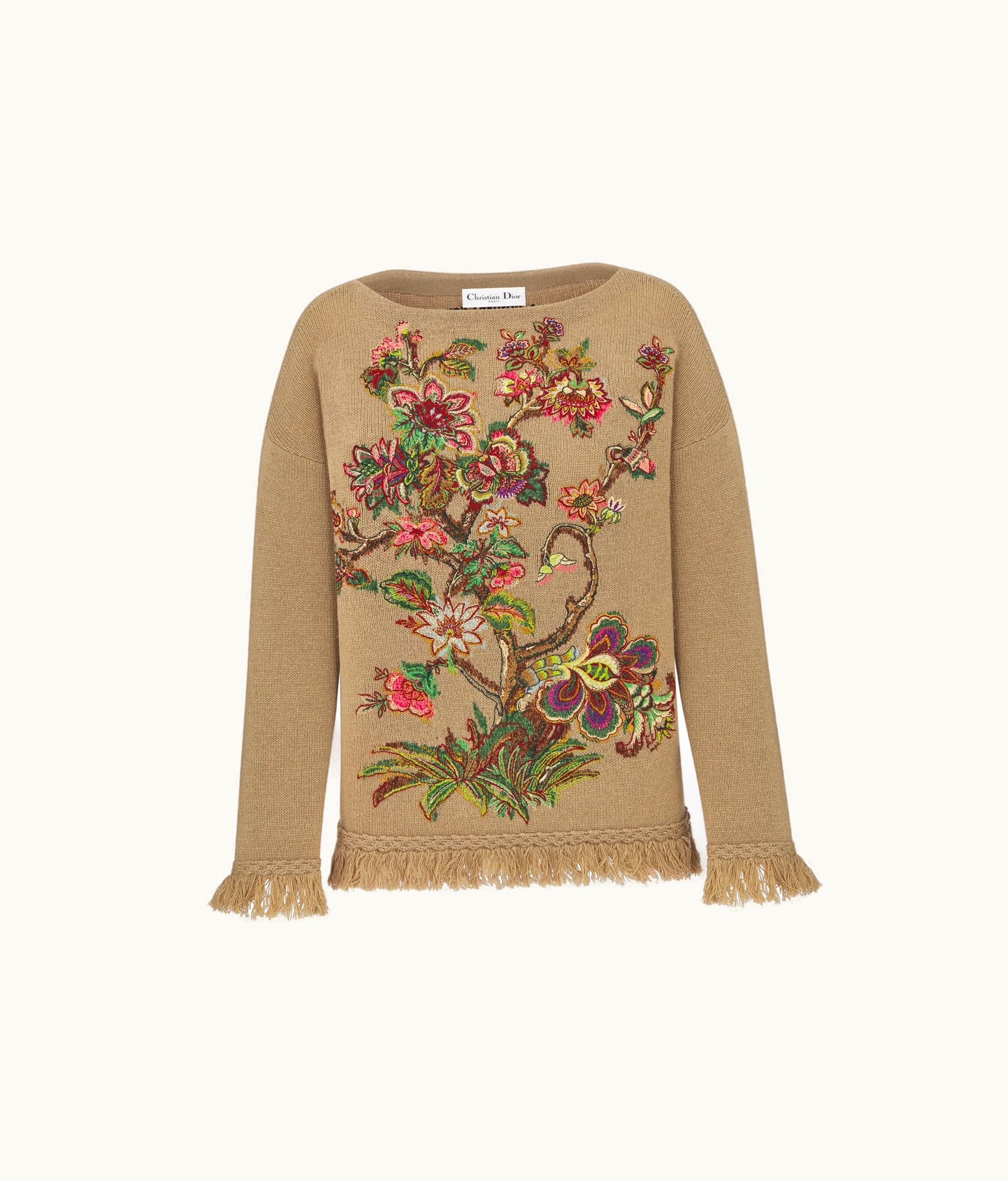 Dior Dior Embroidered Sweater - Brown Virgin Wool And Cashmere Knit With Multicolor Albero Della Vita Motif