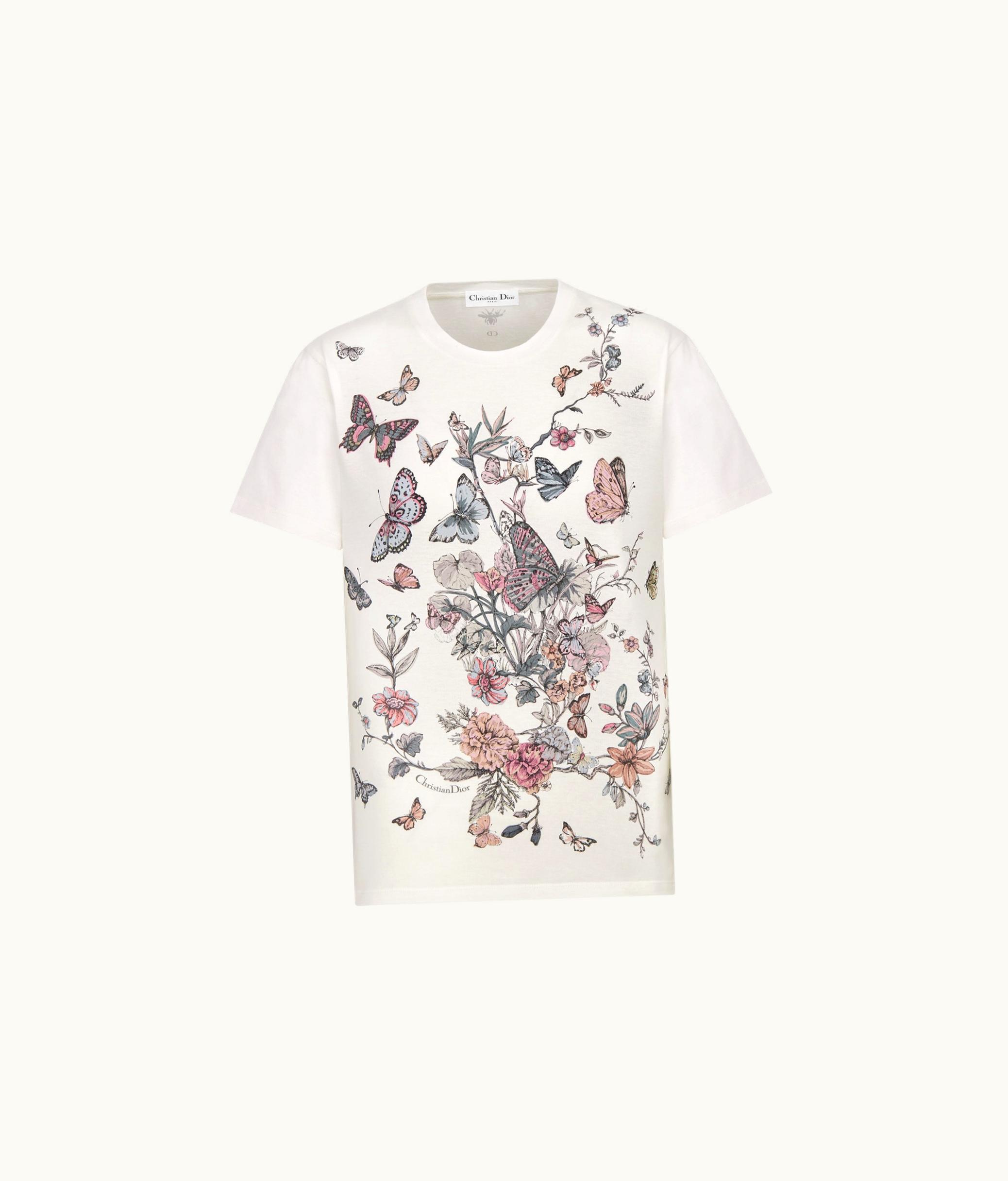 Dior Dior T-Shirt - White Cotton Jersey With Pastel Pink Toile De Jouy Mexico Motif