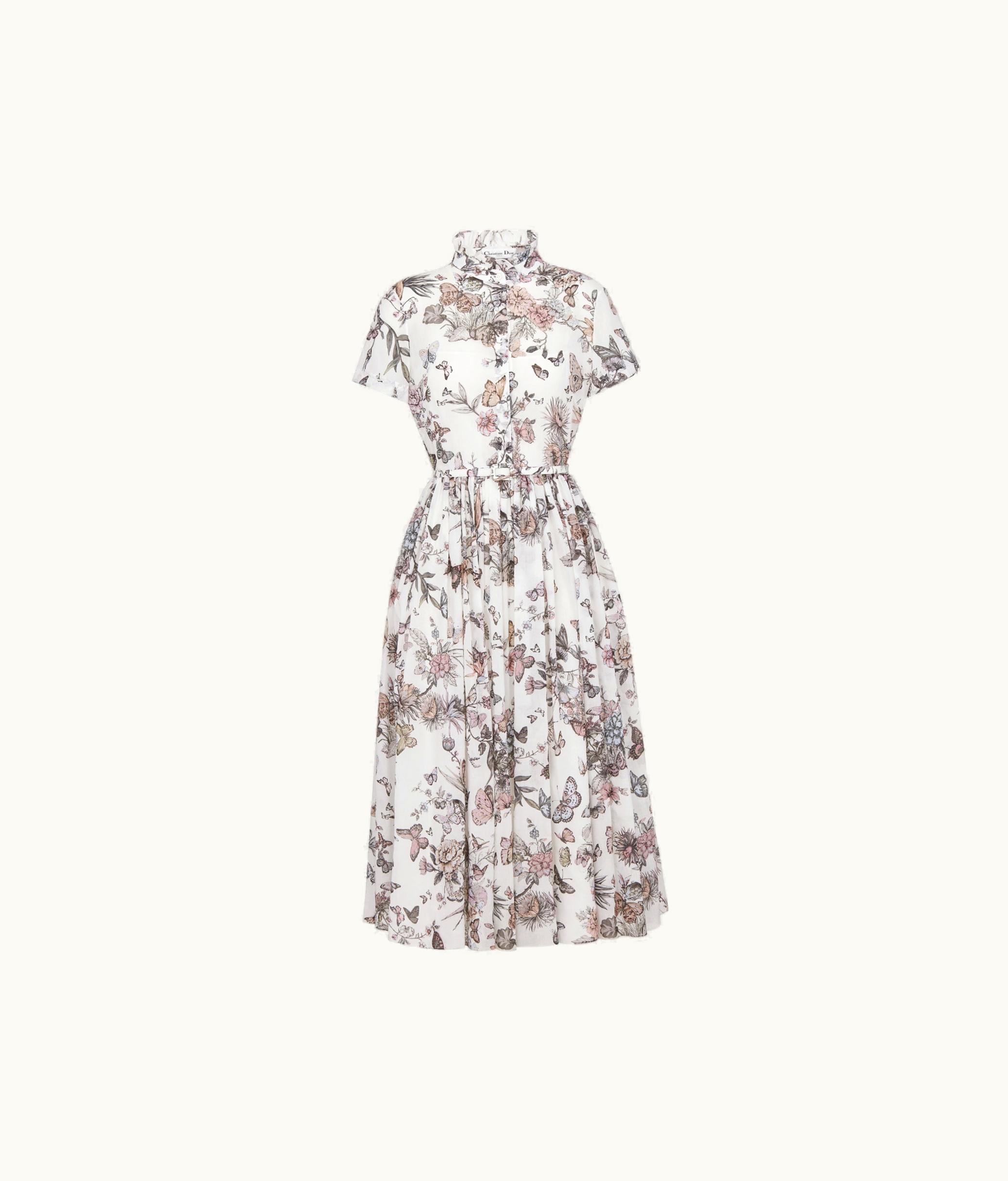 Dior Dior Mid-Length Shirt Dress - White And Pastel Pink Cotton Voile With Toile De Jouy Mexico Motif
