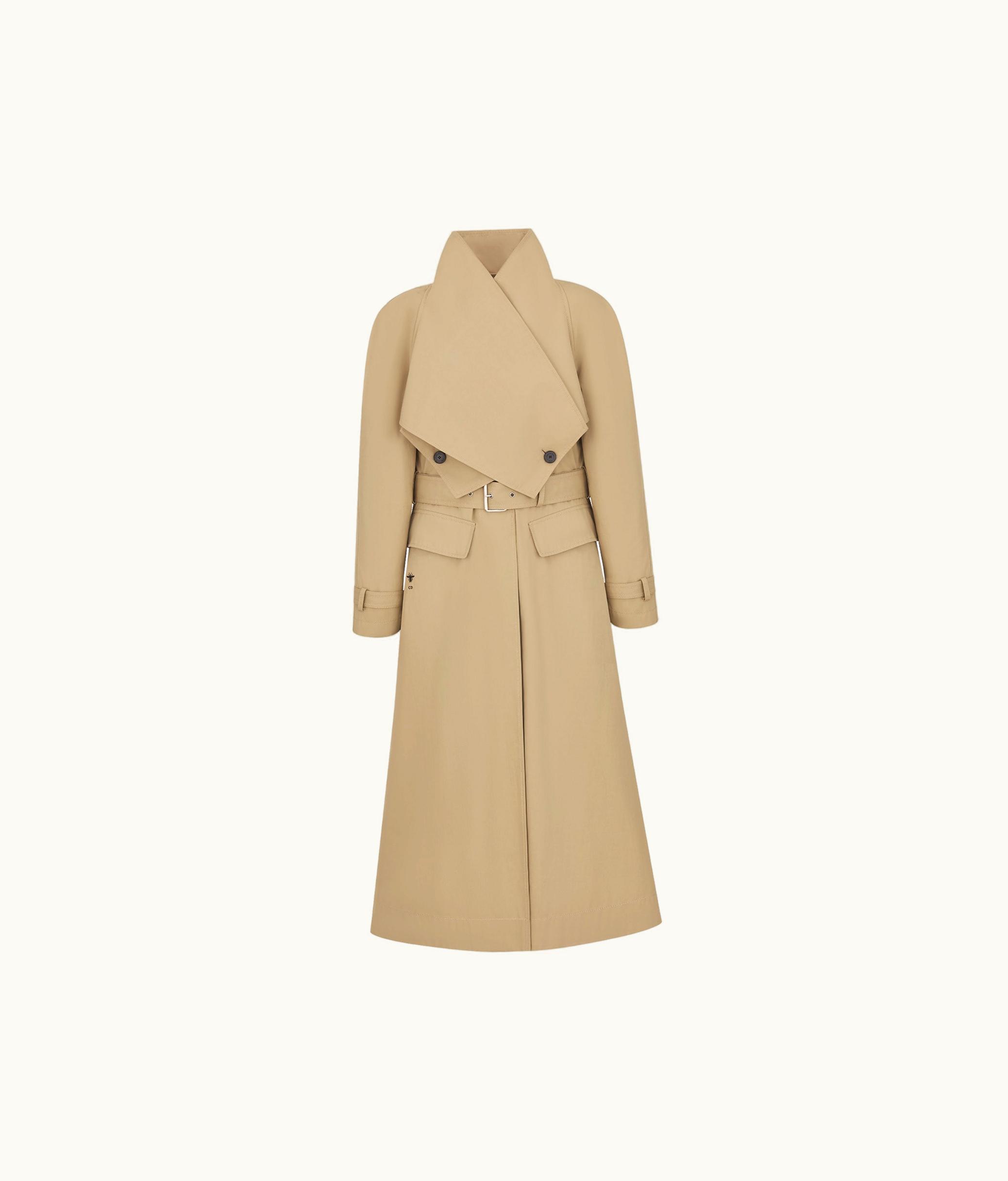 Dior Dior Belted Trench Coat With Criss Cross Collar - Beige Cotton Gabardine