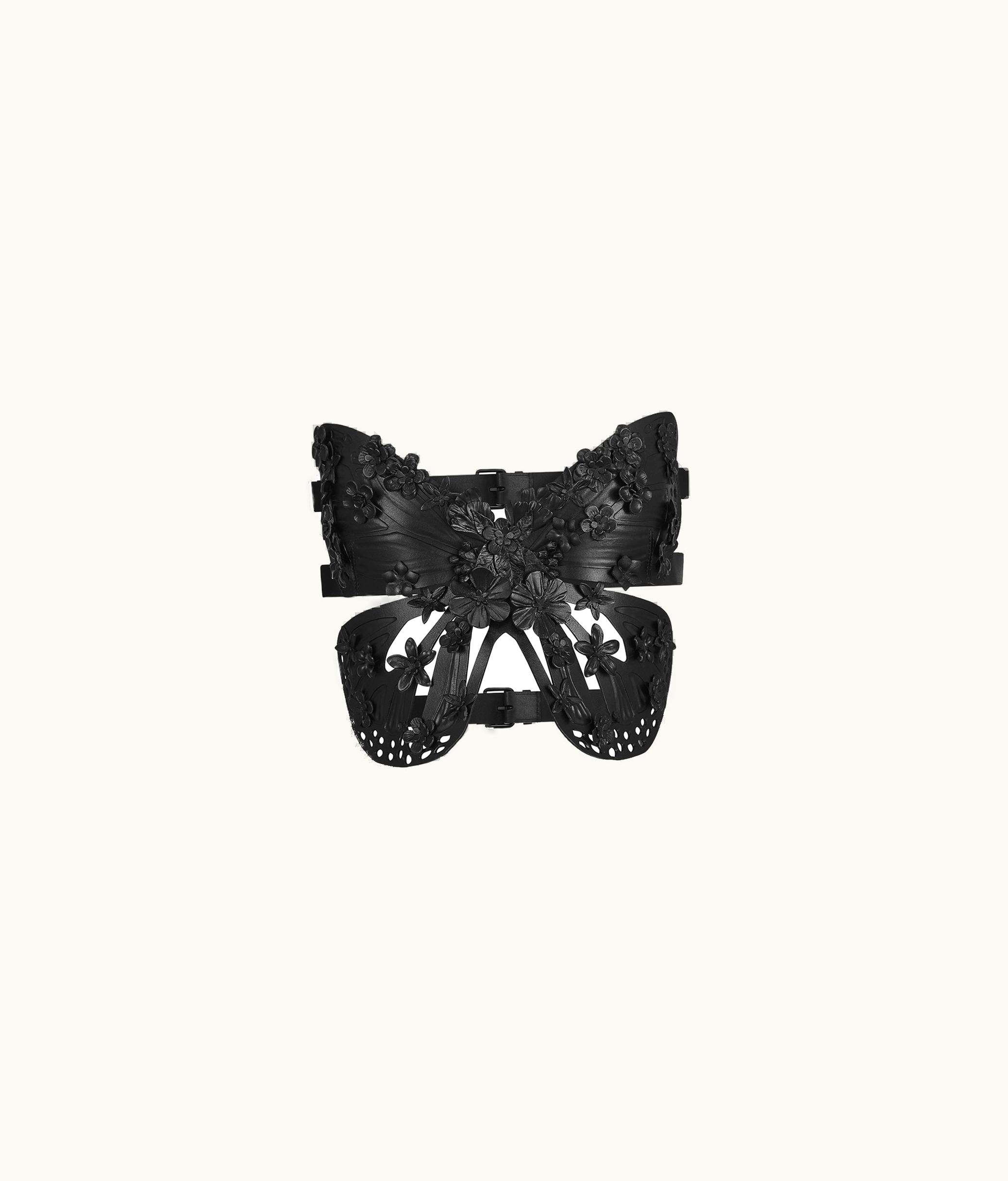 Dior Dior Butterfly Corset - Black Calfskin Embroidered With Black Three-Dimensional Flowers