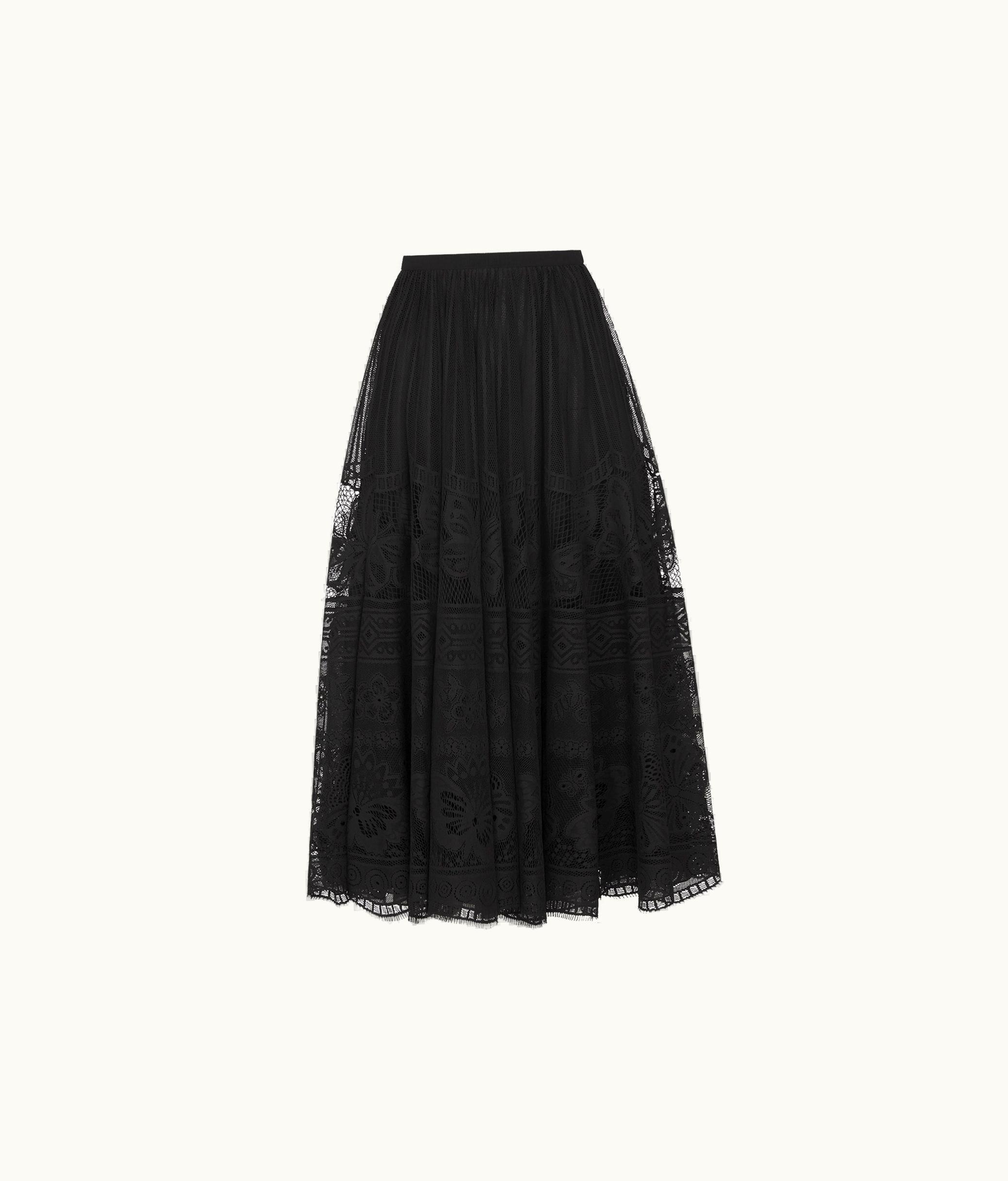 Dior Dior Flared Mid-Length Skirt - Black Technical Cotton Lace With D-Lace Butterfly Motif