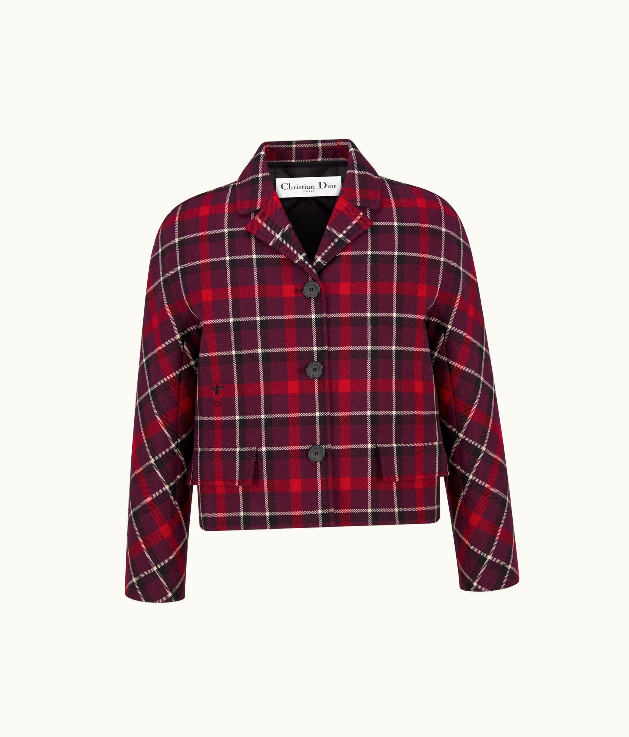 Dior 2-in-1 Cropped Jacket - Red, Black And White Check'n'Dior Tartan Virgin Wool