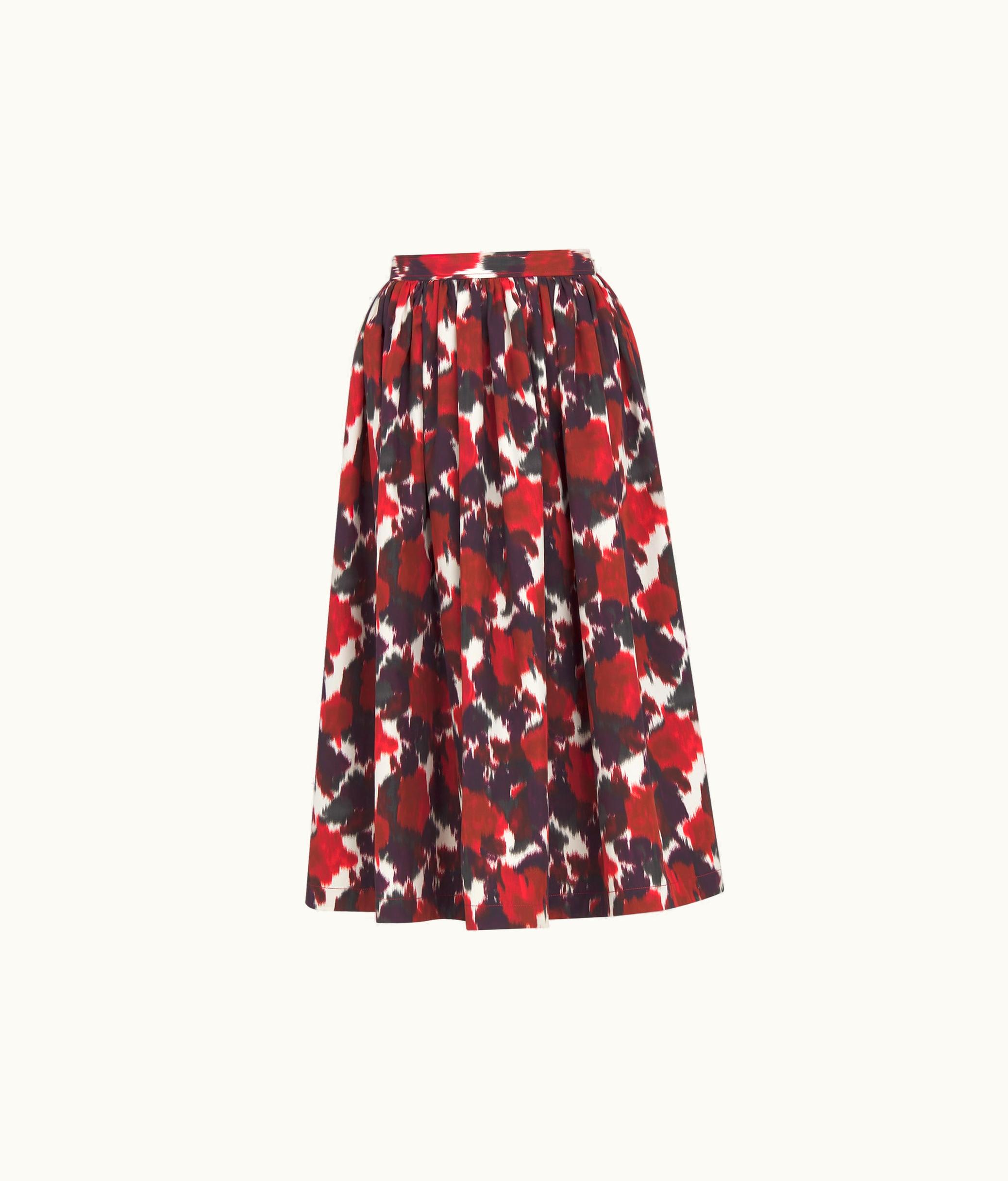Dior Flared Mid-Length Skirt - Red Multicolor Cotton And Silk Poplin With Dior Roses Motif