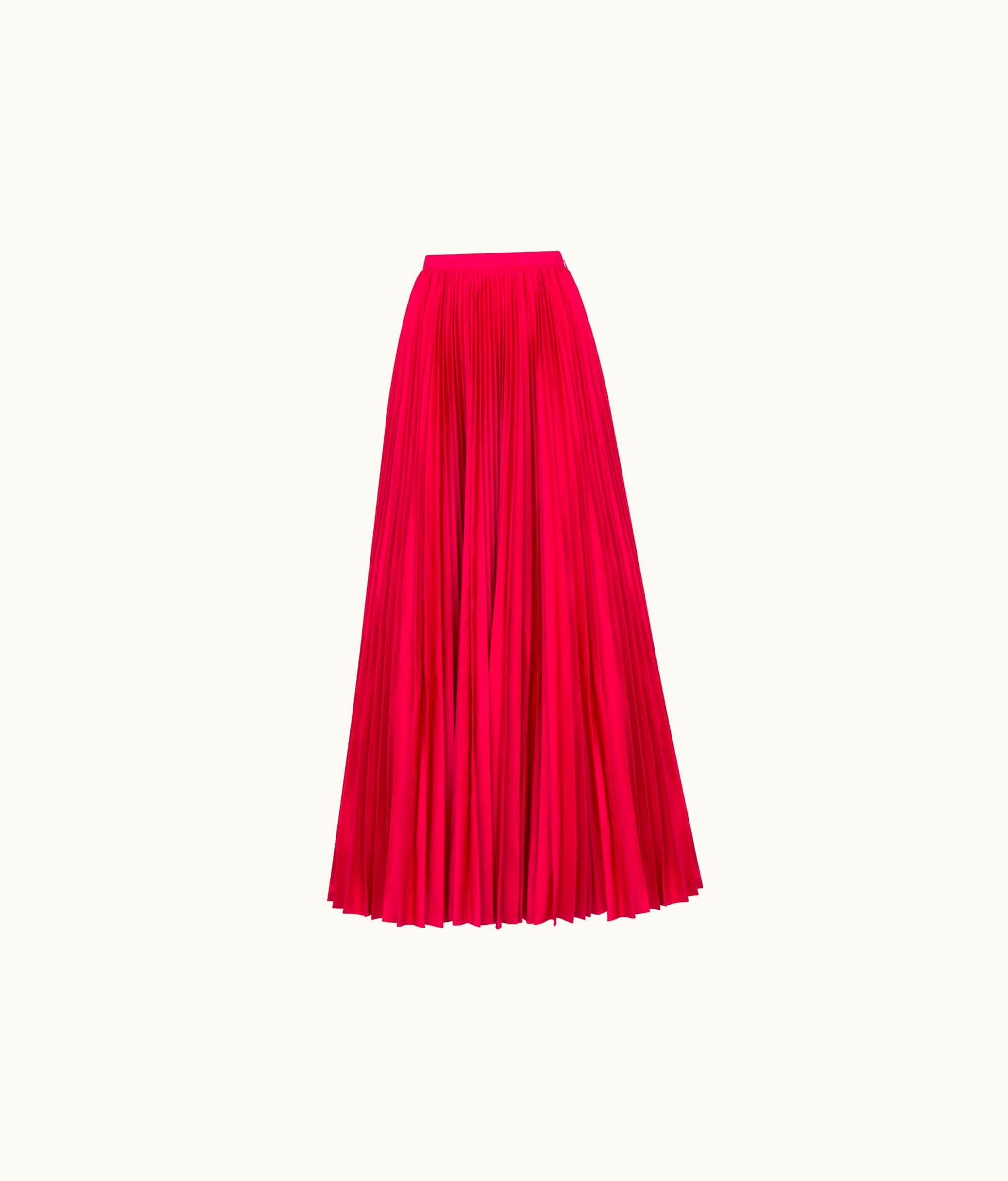 Dior Dior Long Pleated Skirt - Amaryllis Red Silk Taffeta