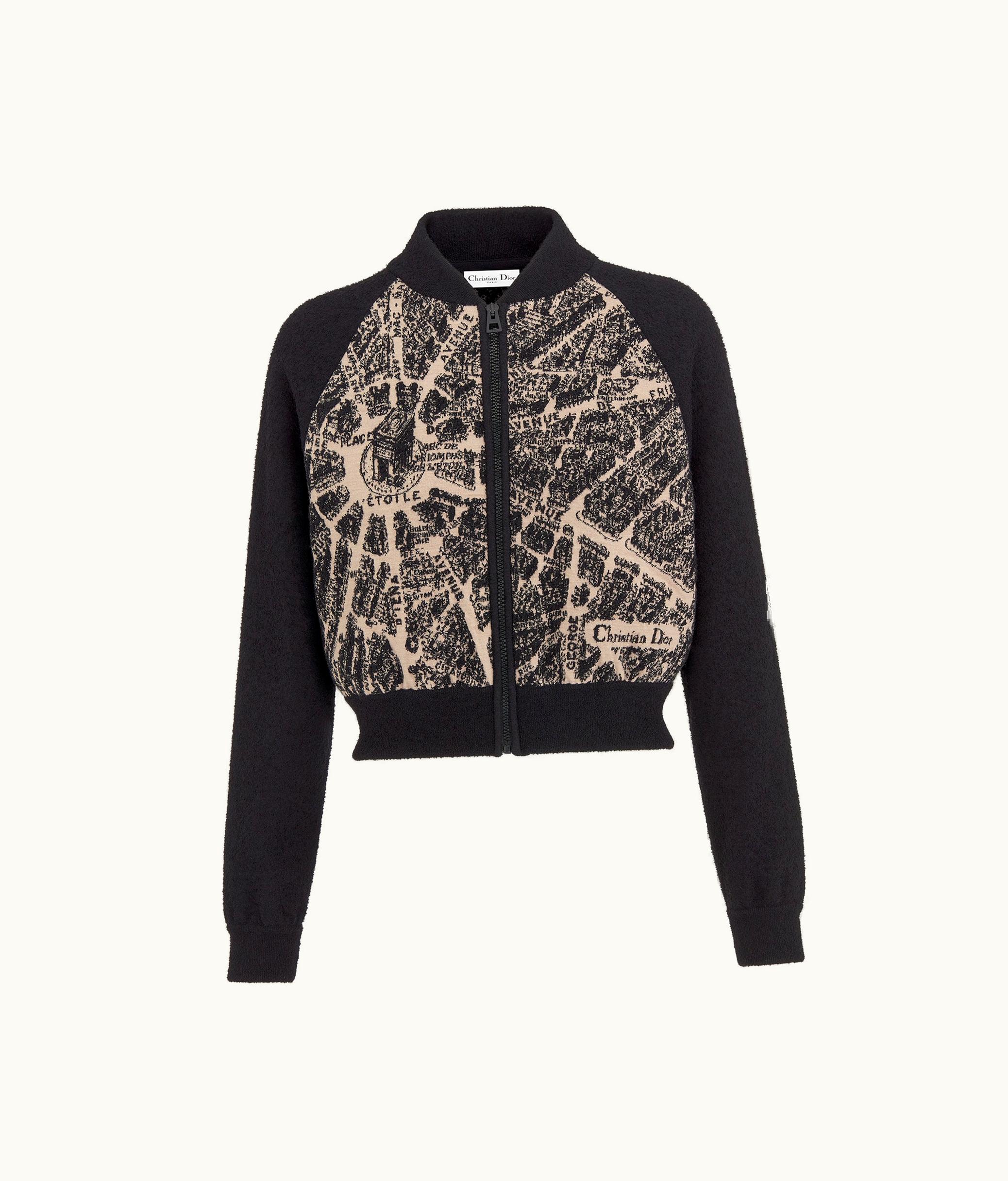 Dior Dior Bomber Jacket - Beige And Black Technical Virgin Wool Knit With Plan De Paris Motif