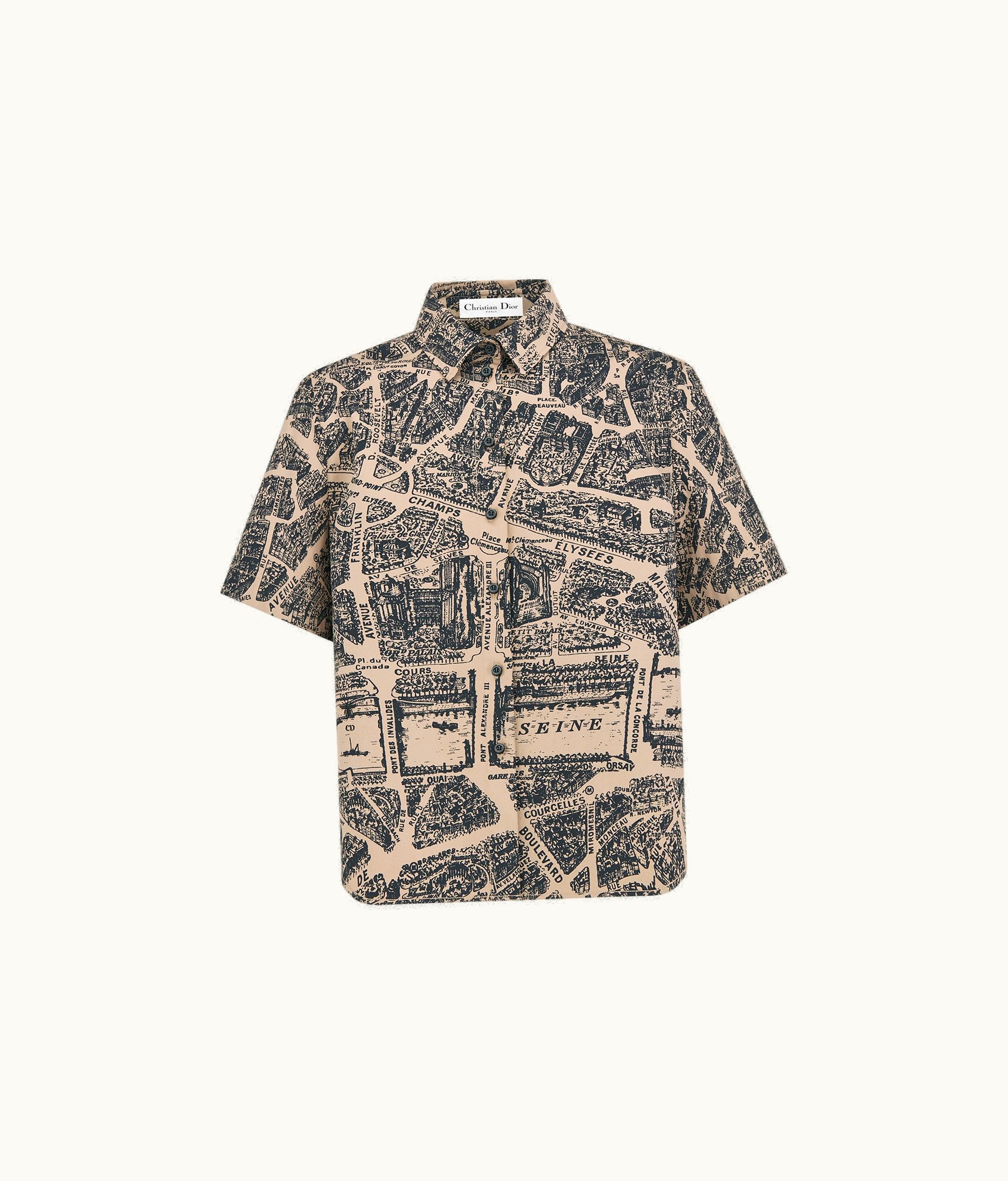 Dior Dior Short Buttoned Blouse - Beige And Black Cotton Gabardine With Plan De Paris Motif