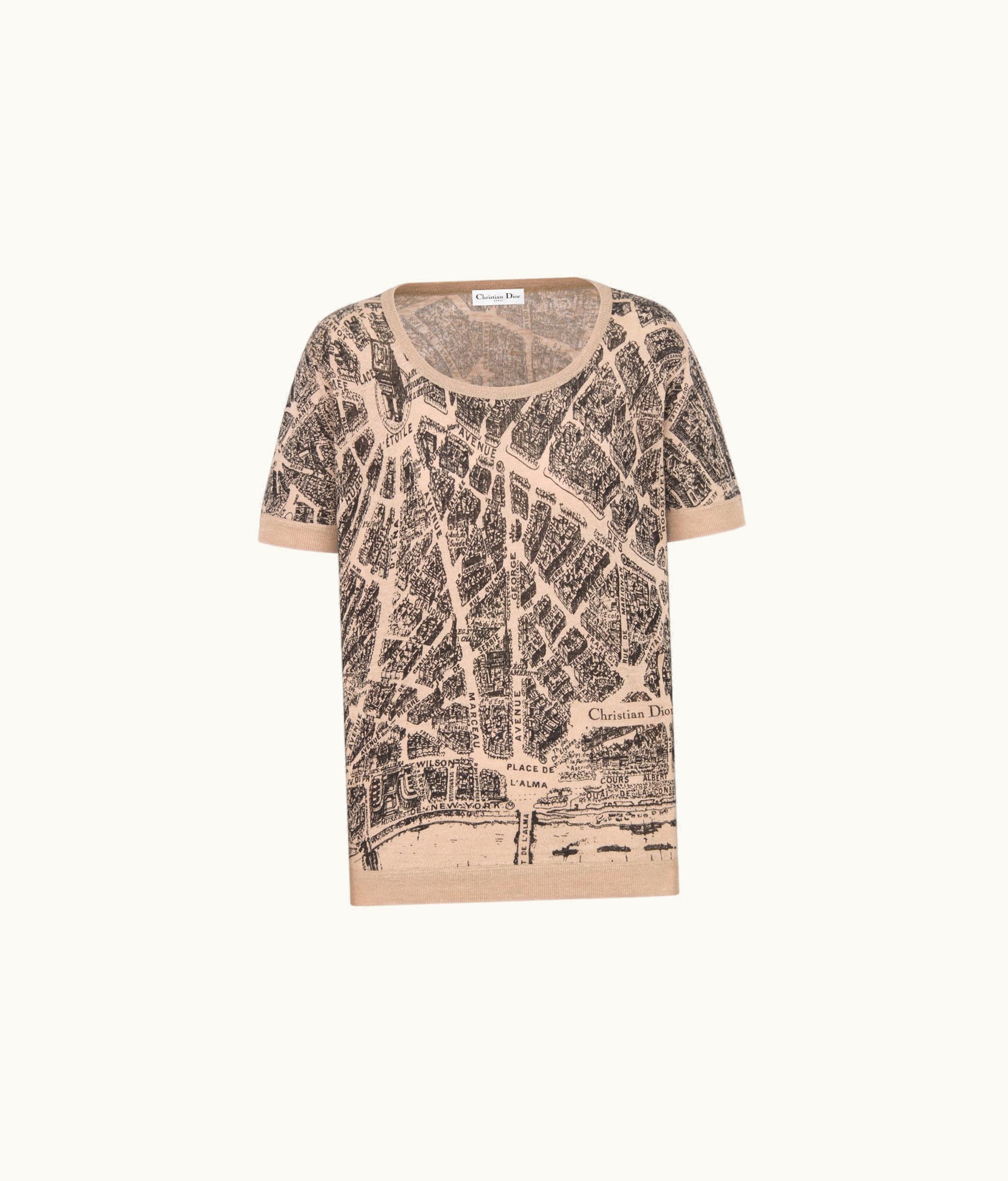 Dior Dior T-Shirt - Beige And Black Linen, Cashmere And Silk Knit With Plan De Paris Motif
