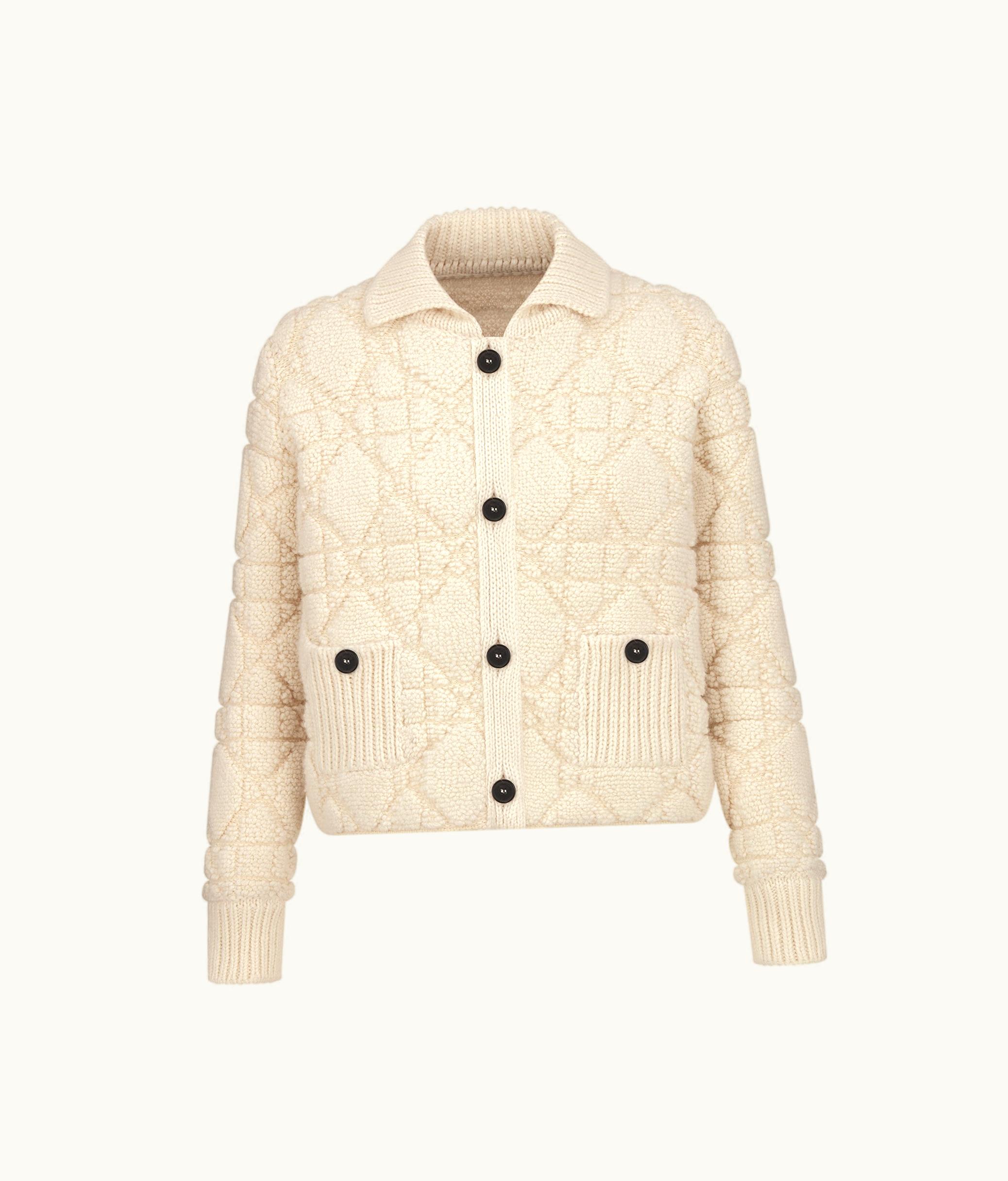 Dior Dior Cannage Jacket - White Technical Wool And Cashmere Knit