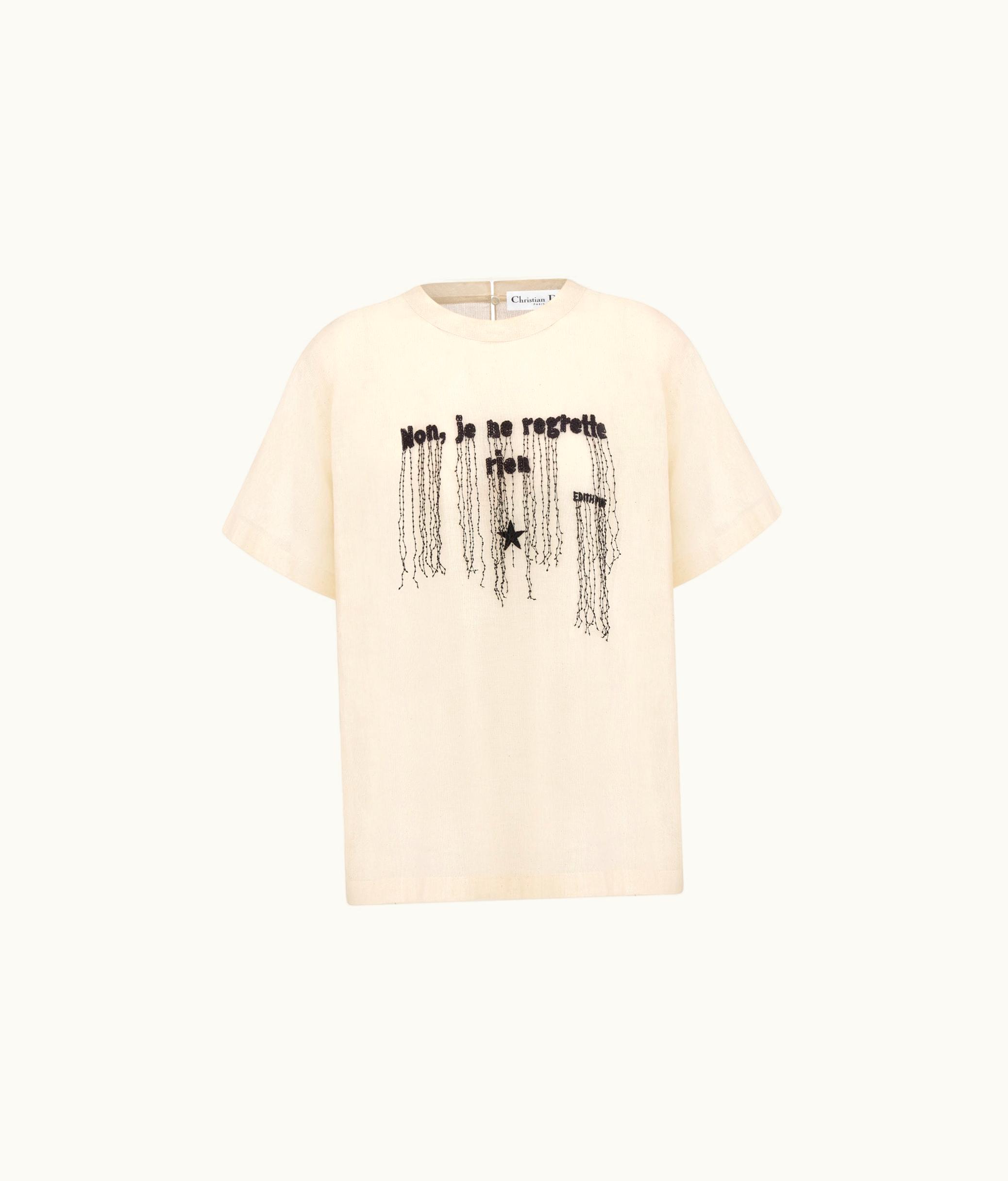 Dior Dior 'Non Je Ne Regrette Rien' Embroidered T-Shirt - Ecru Cotton Gauze
