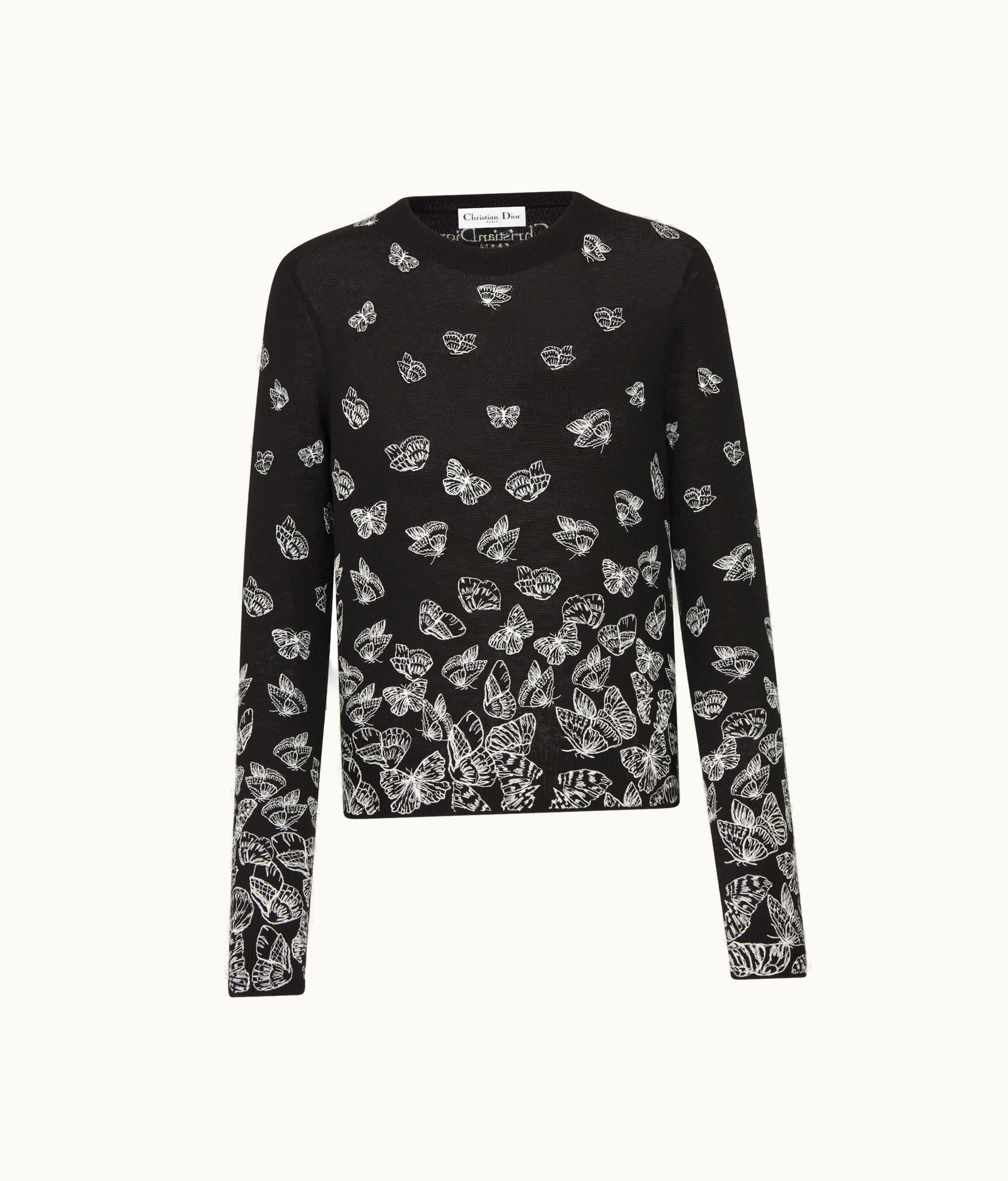 Dior Dior Sweater - Black Wool And Cashmere Knit With Gradient Butterflies Motif
