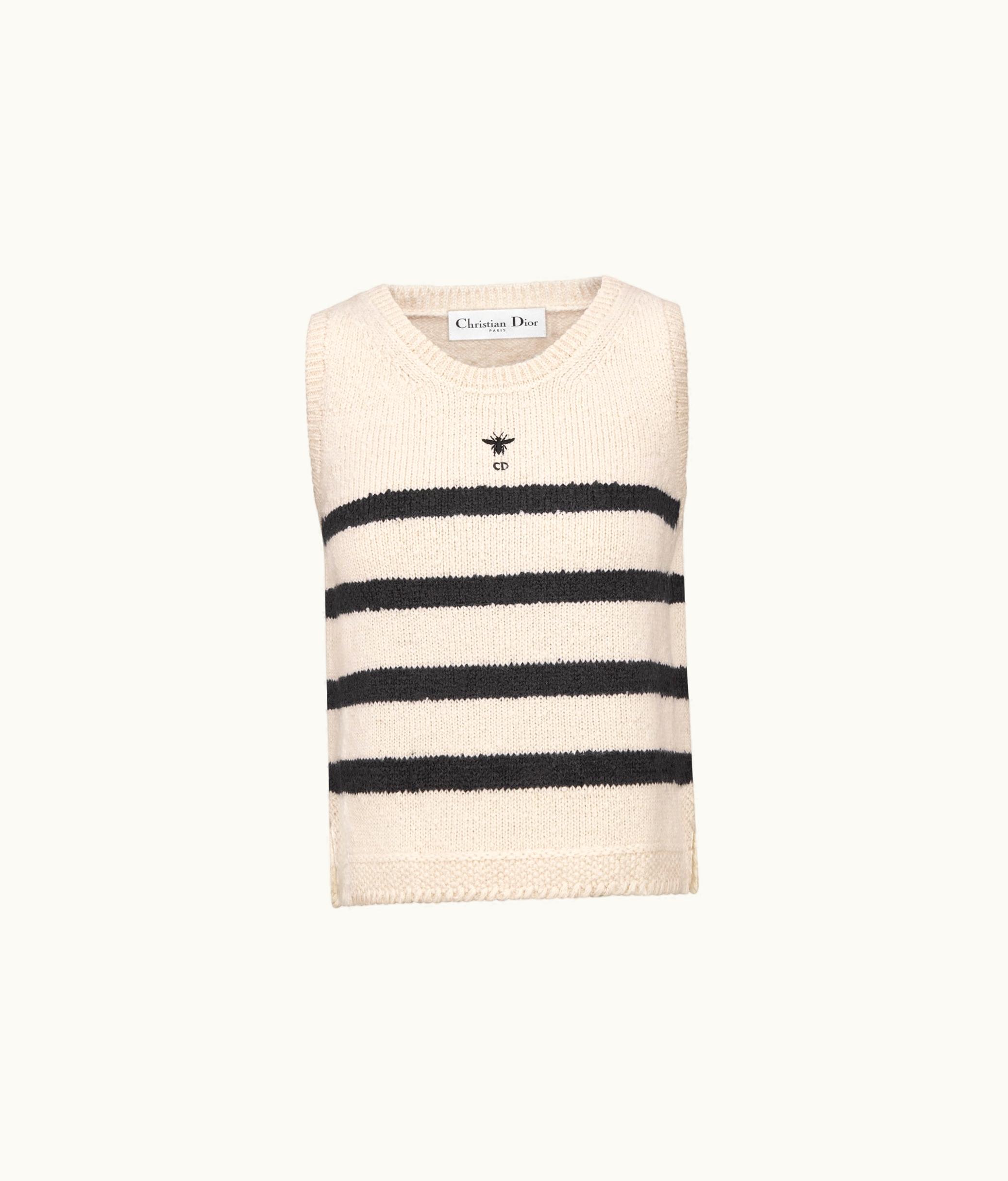 Dior Dior Marinière Sleeveless Sweater - White And Black Cotton, Wool And Mohair Technical Knit With D-Stripes Motif