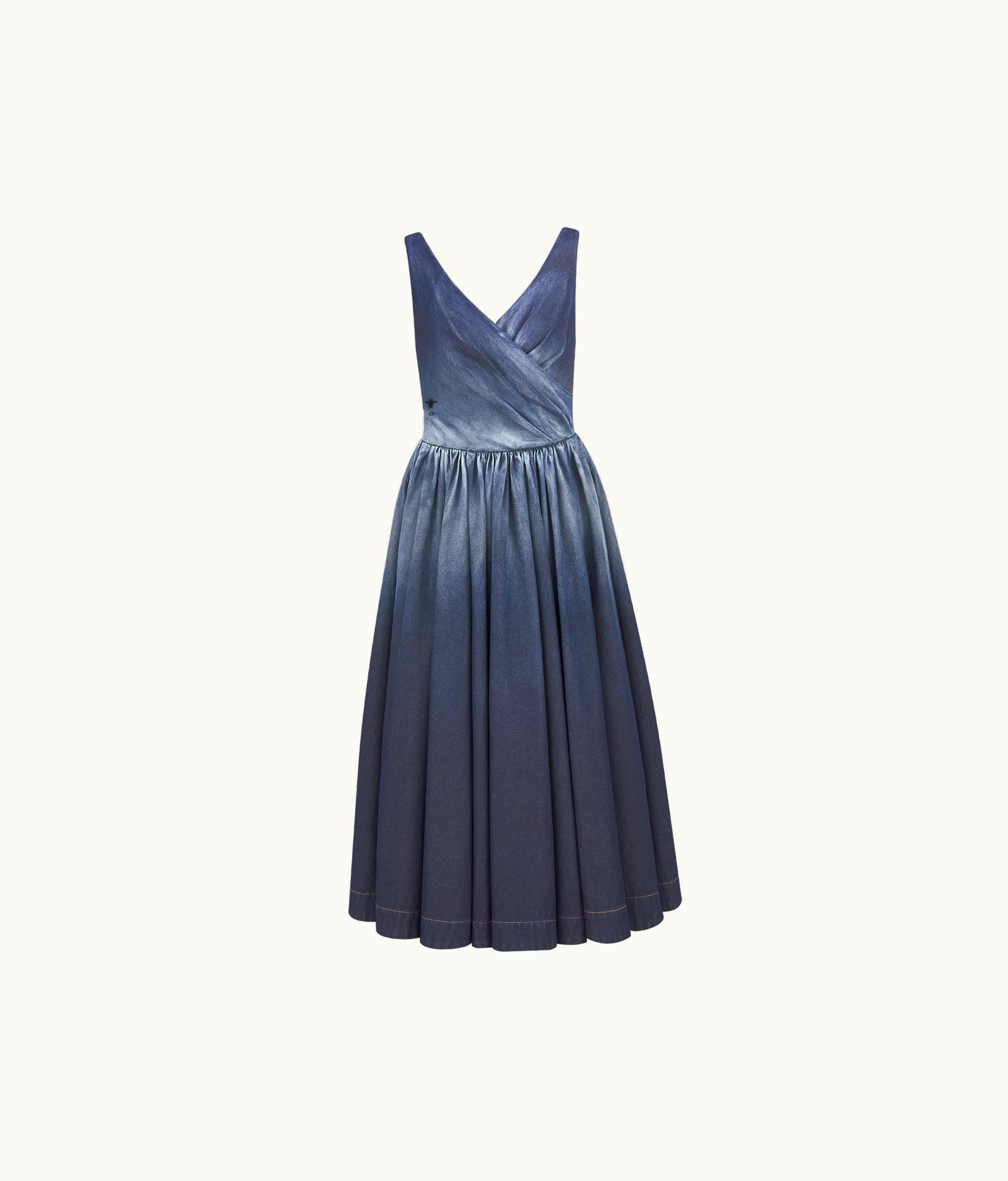 Dior Dior Flared Mid-Length Dress - Gradient Blue Cotton Denim