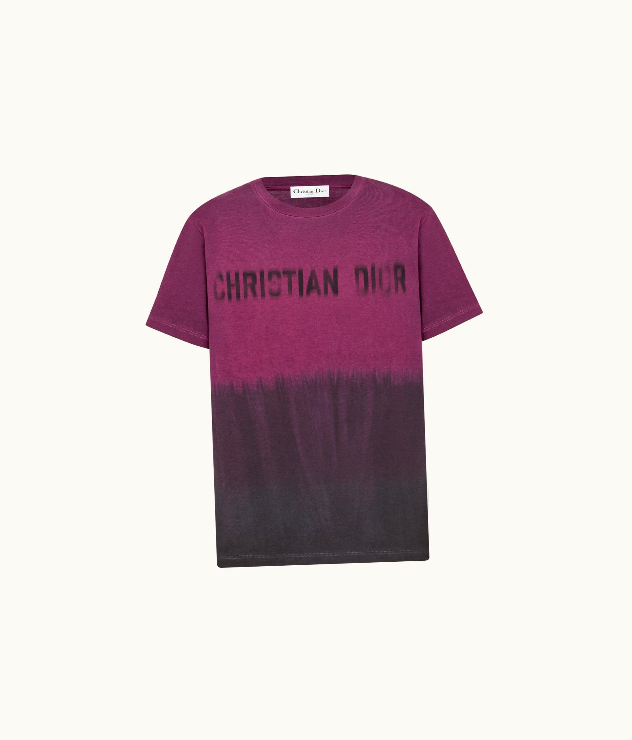 Dior T-Shirt - Deep Fuchsia And Black Tie & Dior Cotton Jersey With Signature