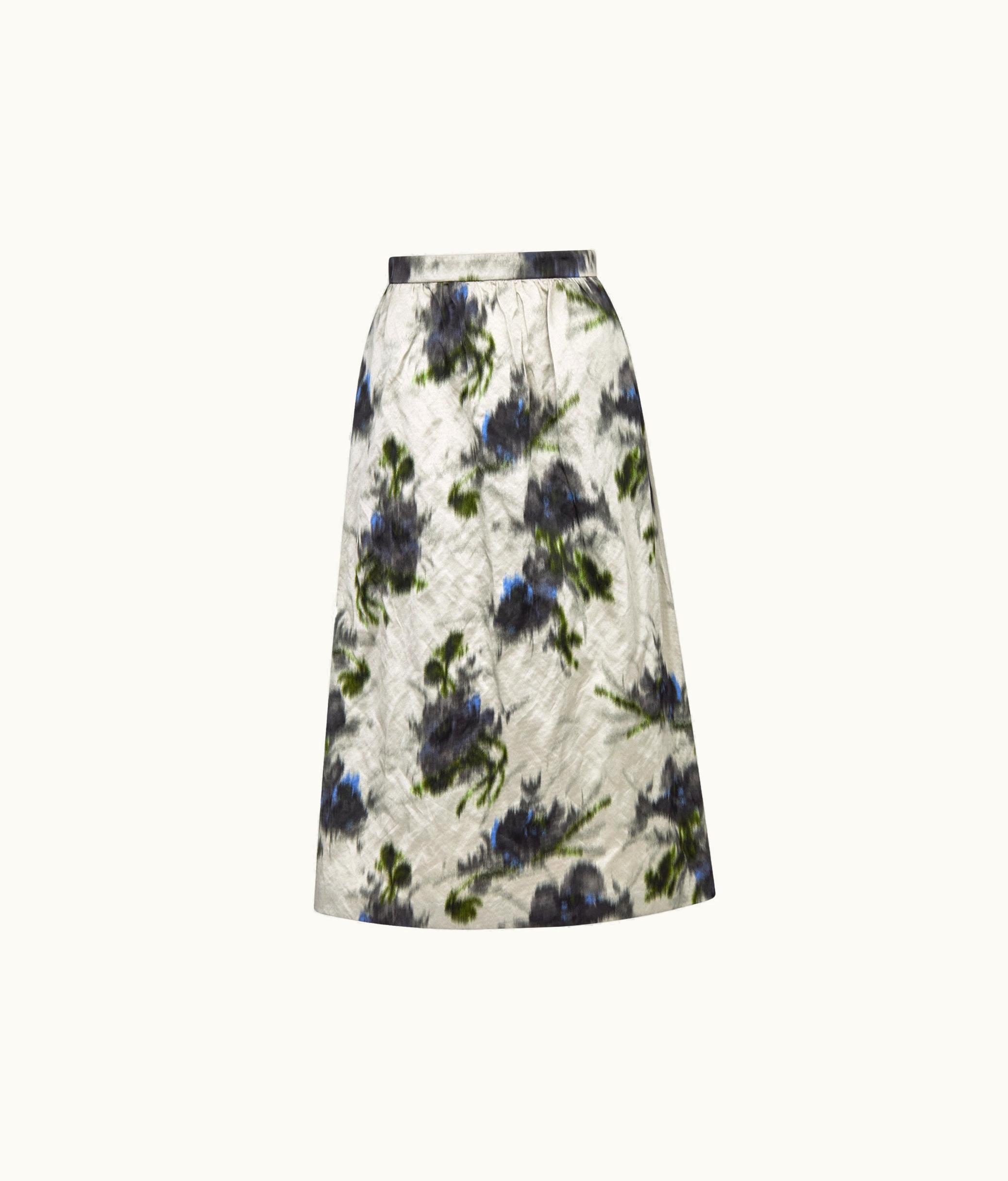 Dior Dior Mid-Length Straight-Cut Skirt - Metallic Cotton And Silk With White Multicolor Blurred Flowers Motif