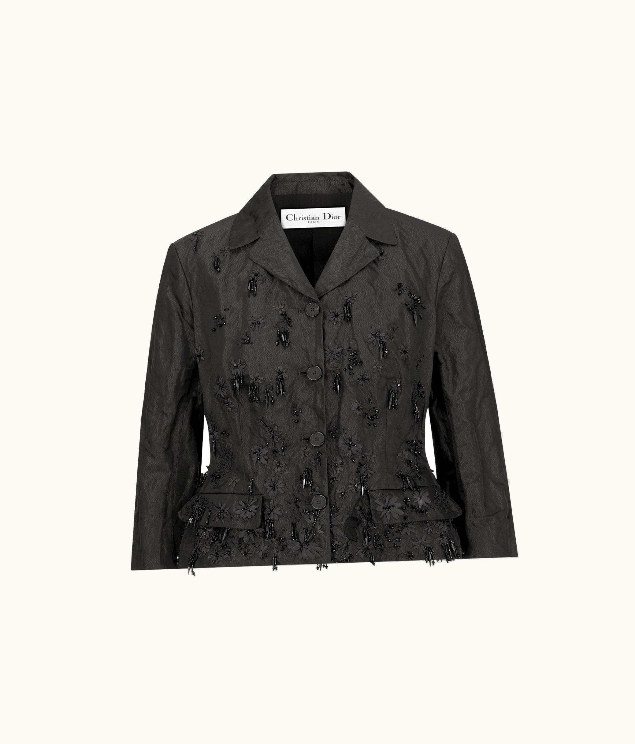 Dior Dior Fitted Jacket With Three-Quarter Sleeves - Black Silk Radzimir With Crinkled Effect