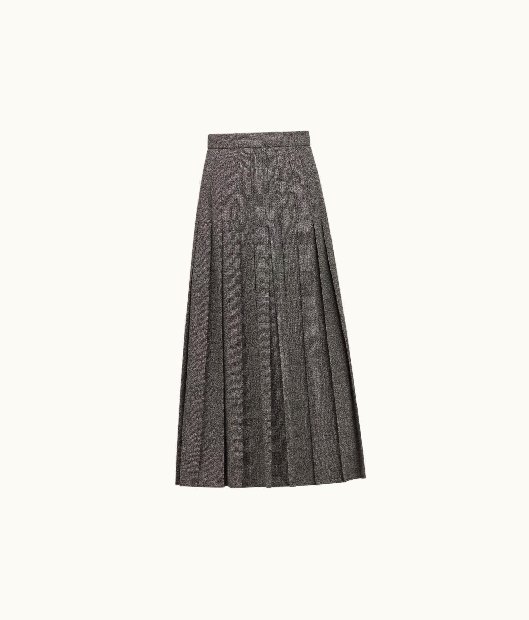 Dior Dior Pleated Mid-Length Skirt - Gray Virgin Wool Tweed