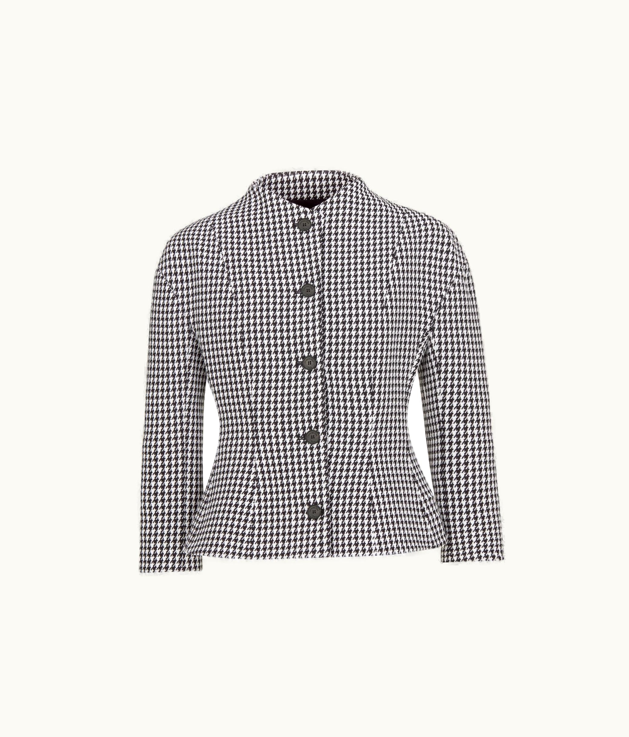 Dior Dior Fitted Jacket With Officer Collar - Black And White Houndstooth Wool