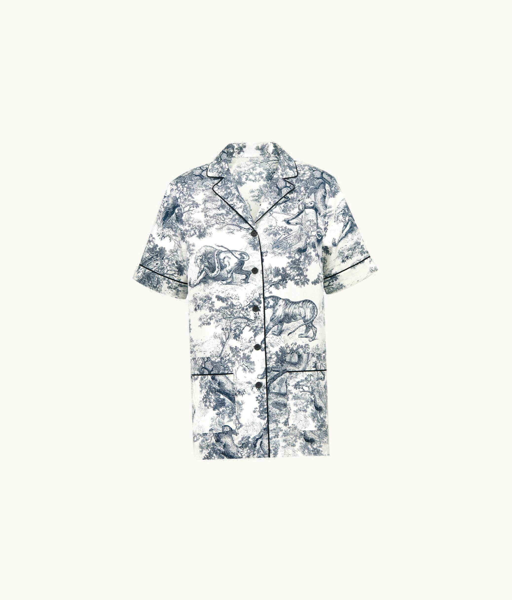 Dior Dior Chez Moi Short-Sleeved Shirt - White And Navy Blue Toile De Jouy Silk Twill