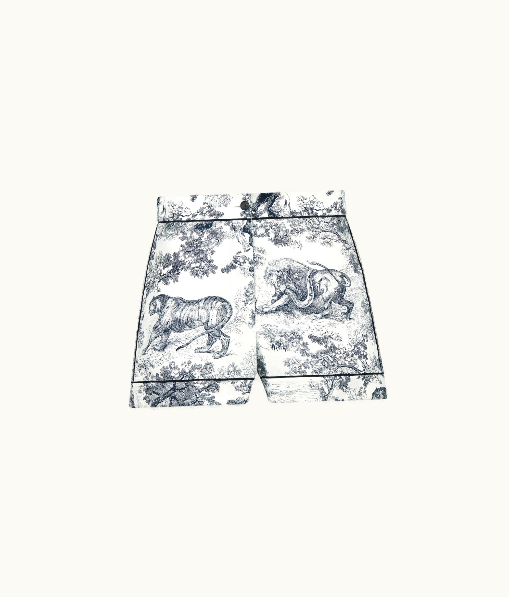 Dior Dior Chez Moi Shorts - White And Navy Blue Toile De Jouy Silk Twill