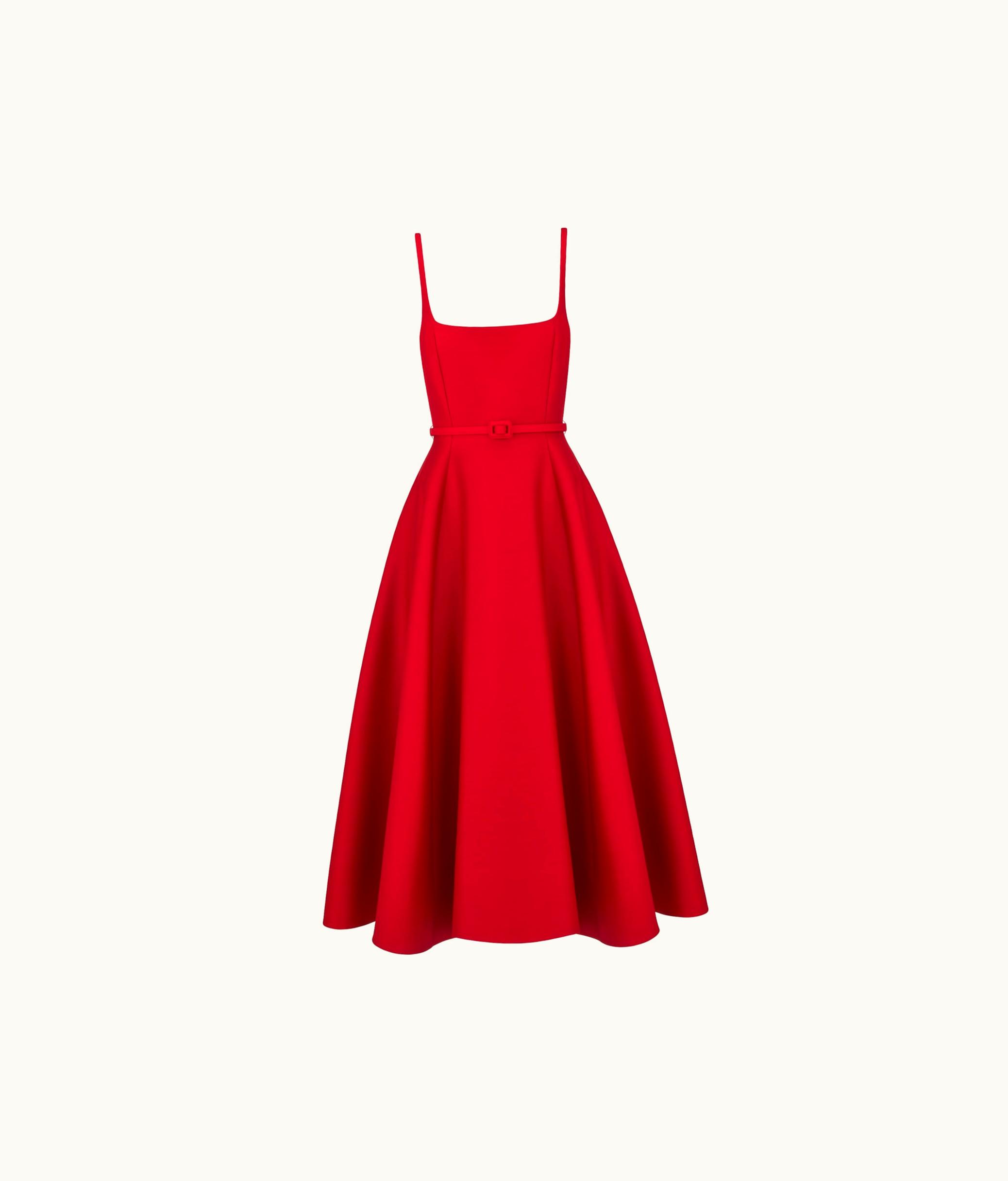 Dior Dior Flared Mid-Length Dress - Red Wool And Silk Shantung