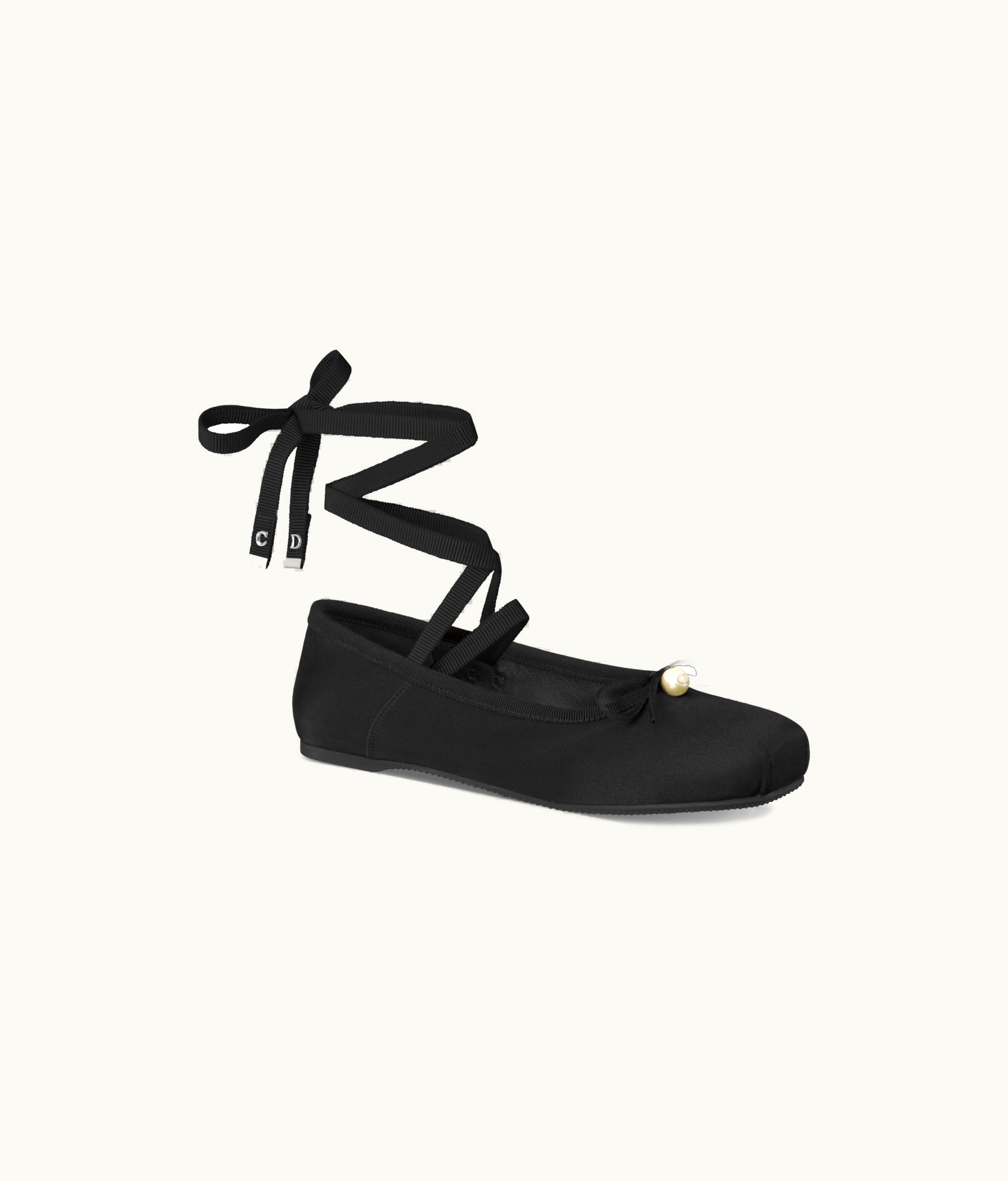 Dior Dior D-Joy Ballet Flat - Black Satin And Grosgrain