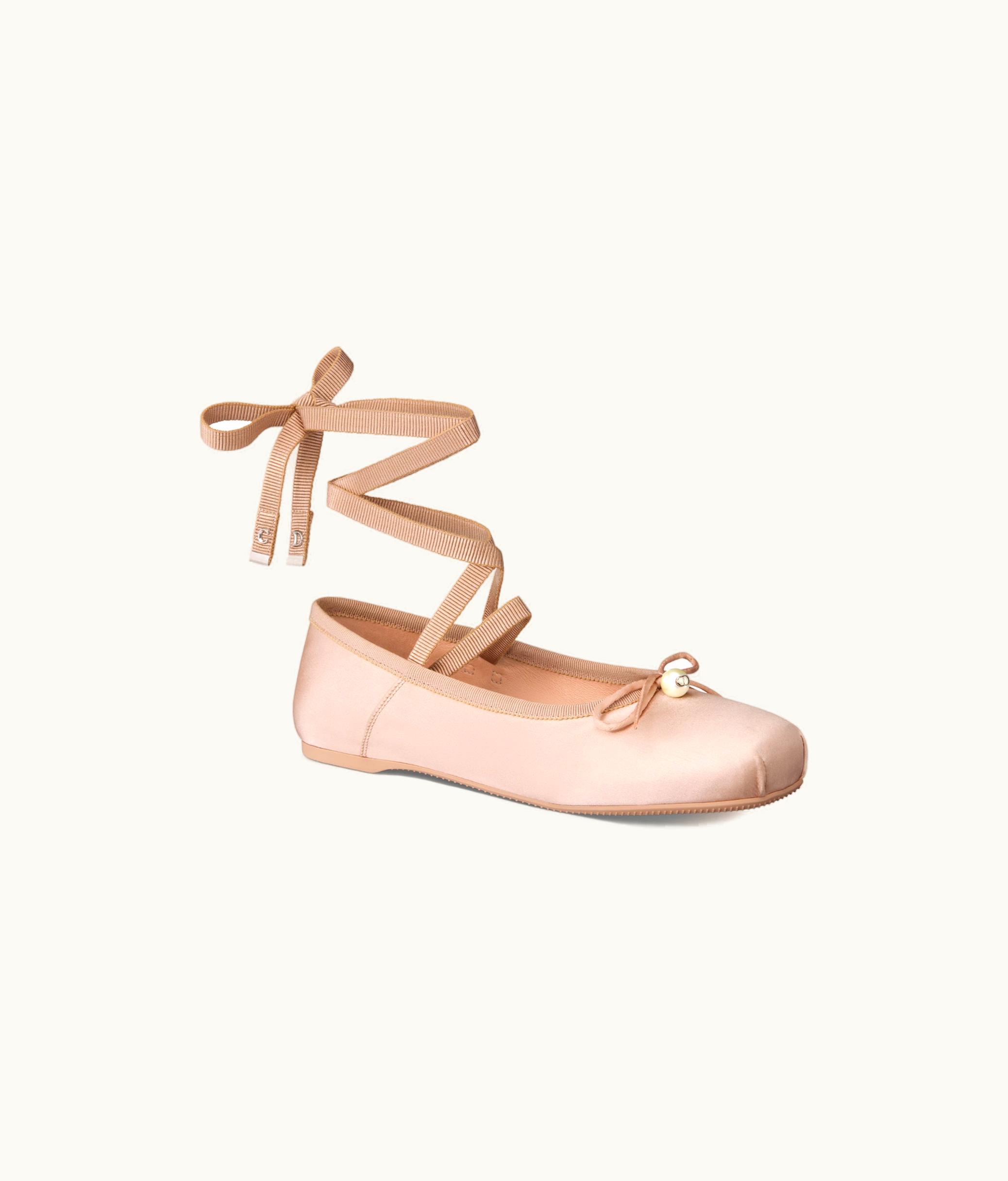Dior Dior D-Joy Ballet Flat - Pink-Beige Satin And Grosgrain