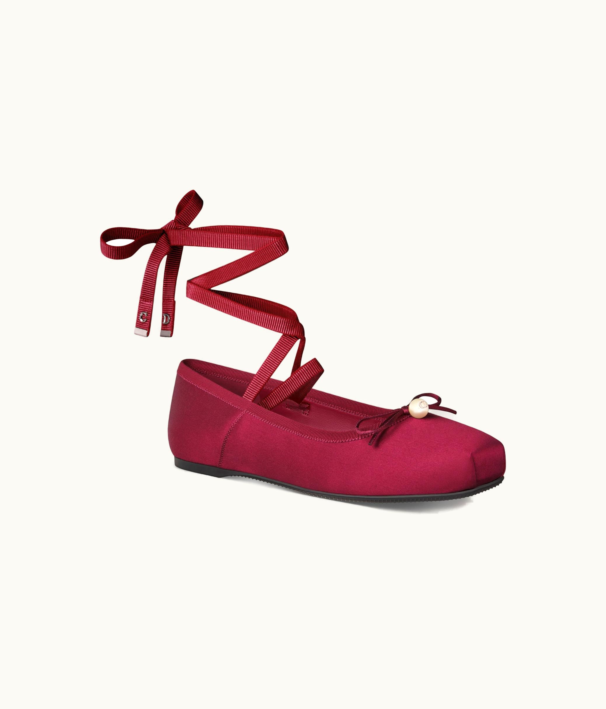 Dior Dior D-Joy Ballet Flat - Scarlet Red Satin And Grosgrain