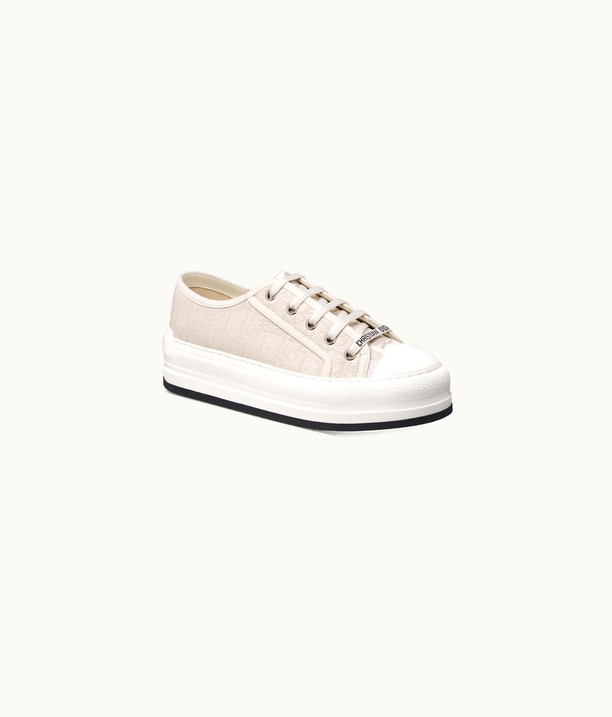 Dior Walk'n'Dior Platform Sneaker - White Calfskin Textured With Dior Oblique Motif And Embroidered Cotton