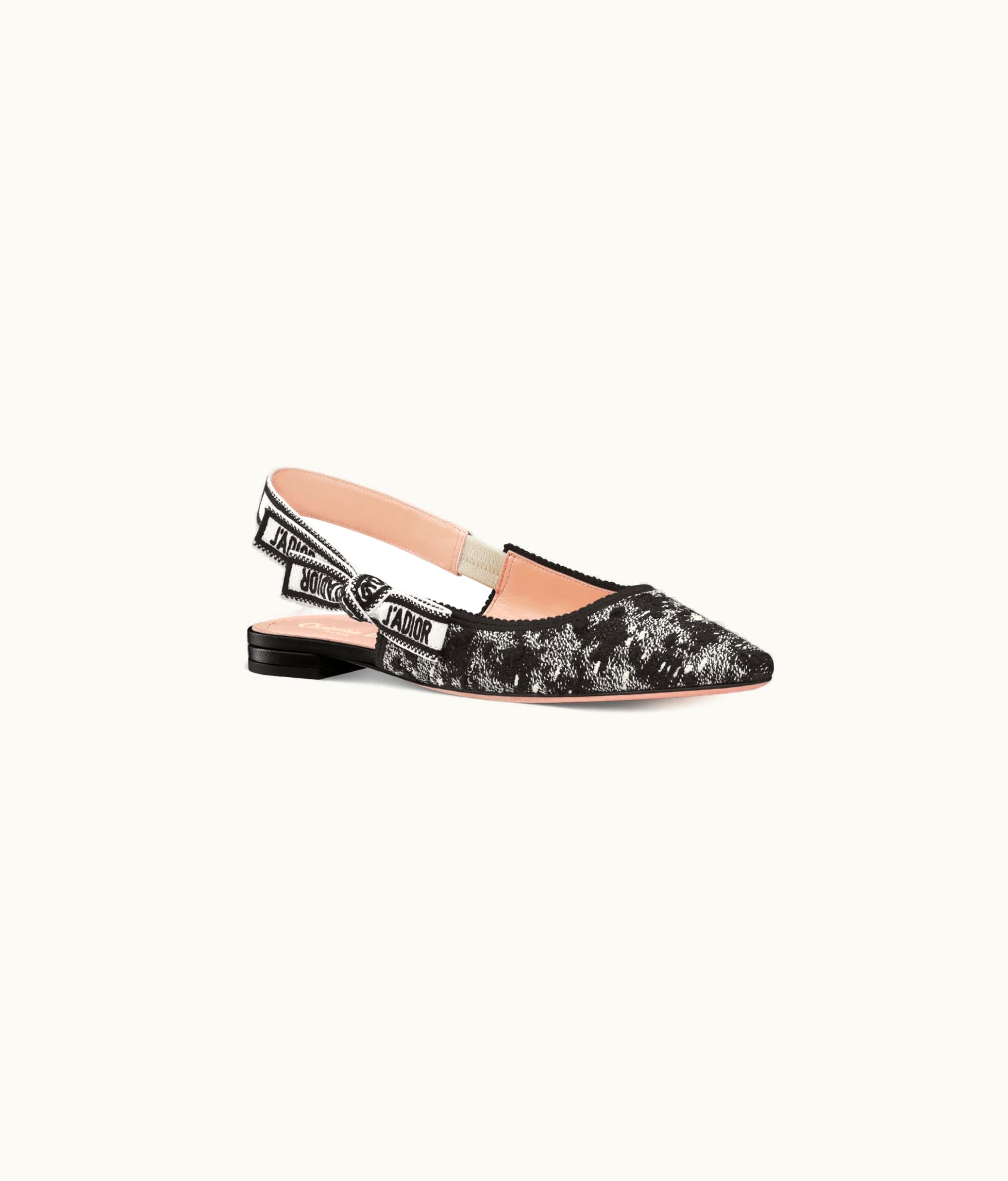 Dior Dior J'Adior Slingback Flat - Black And White Houndstooth Tweed